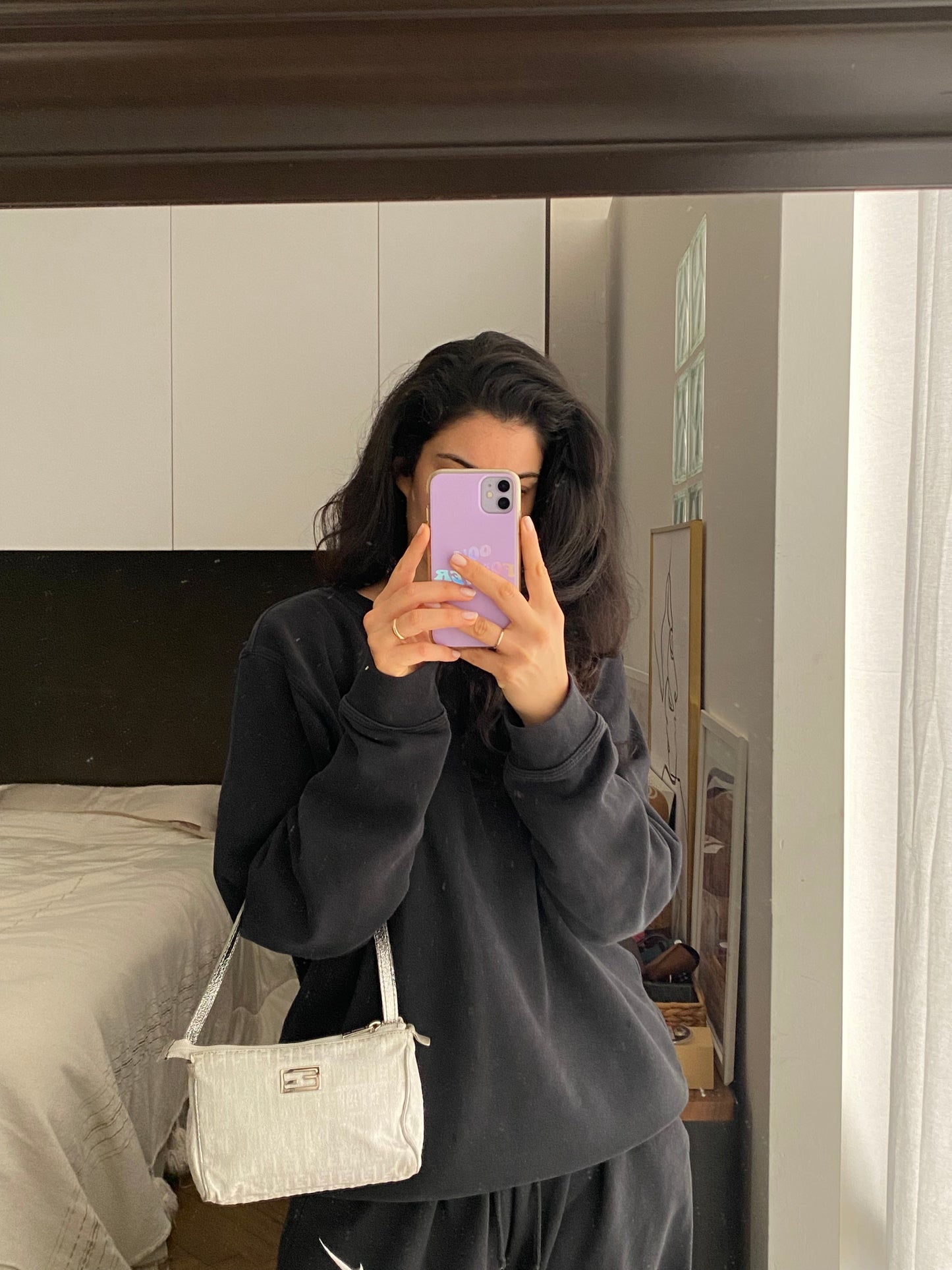 Fendi shiny silver clutch bag