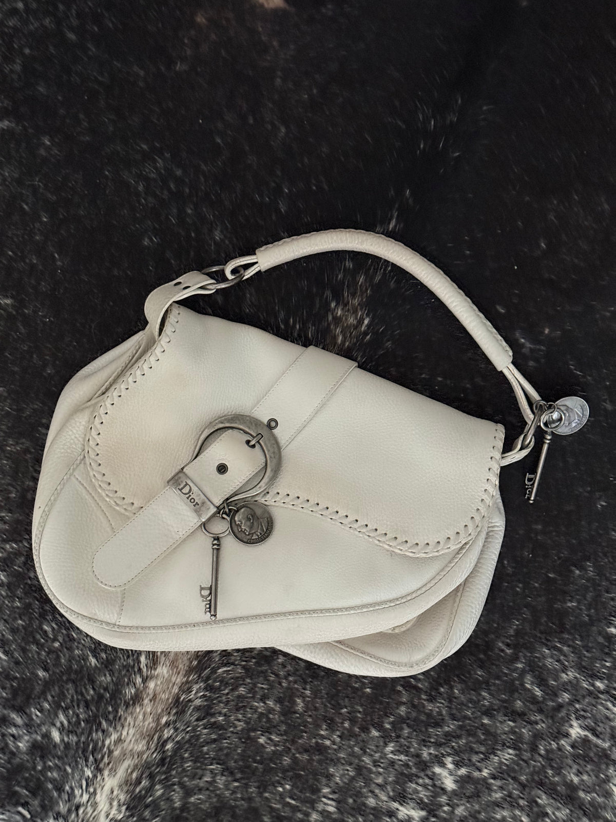 Dior gaucho double saddle whipstitch white