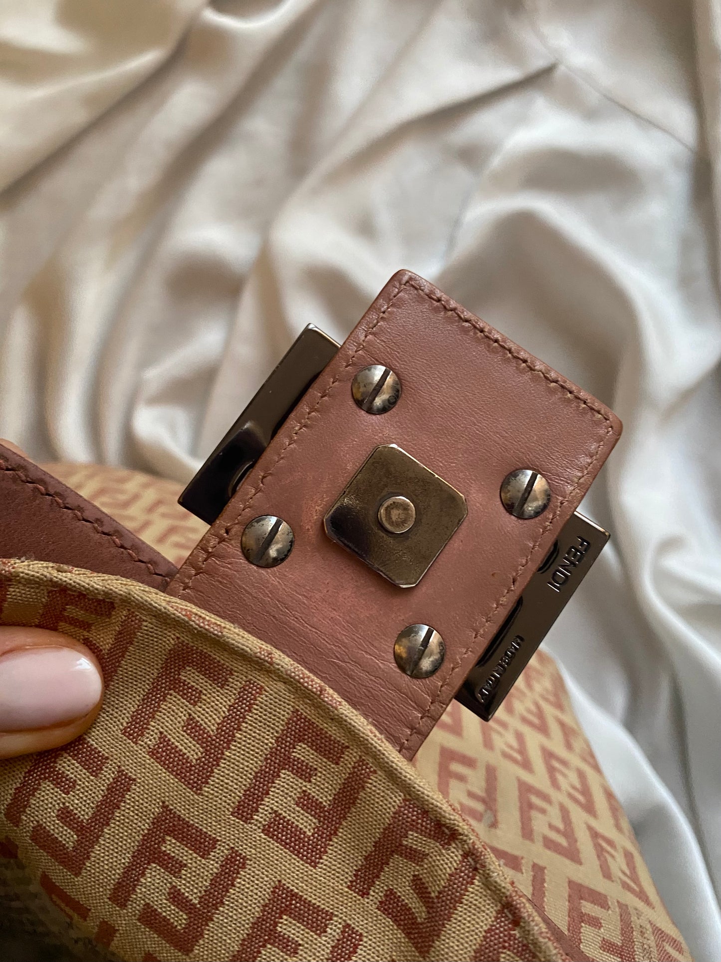 Fendi double flap mommy bag in pink and beige