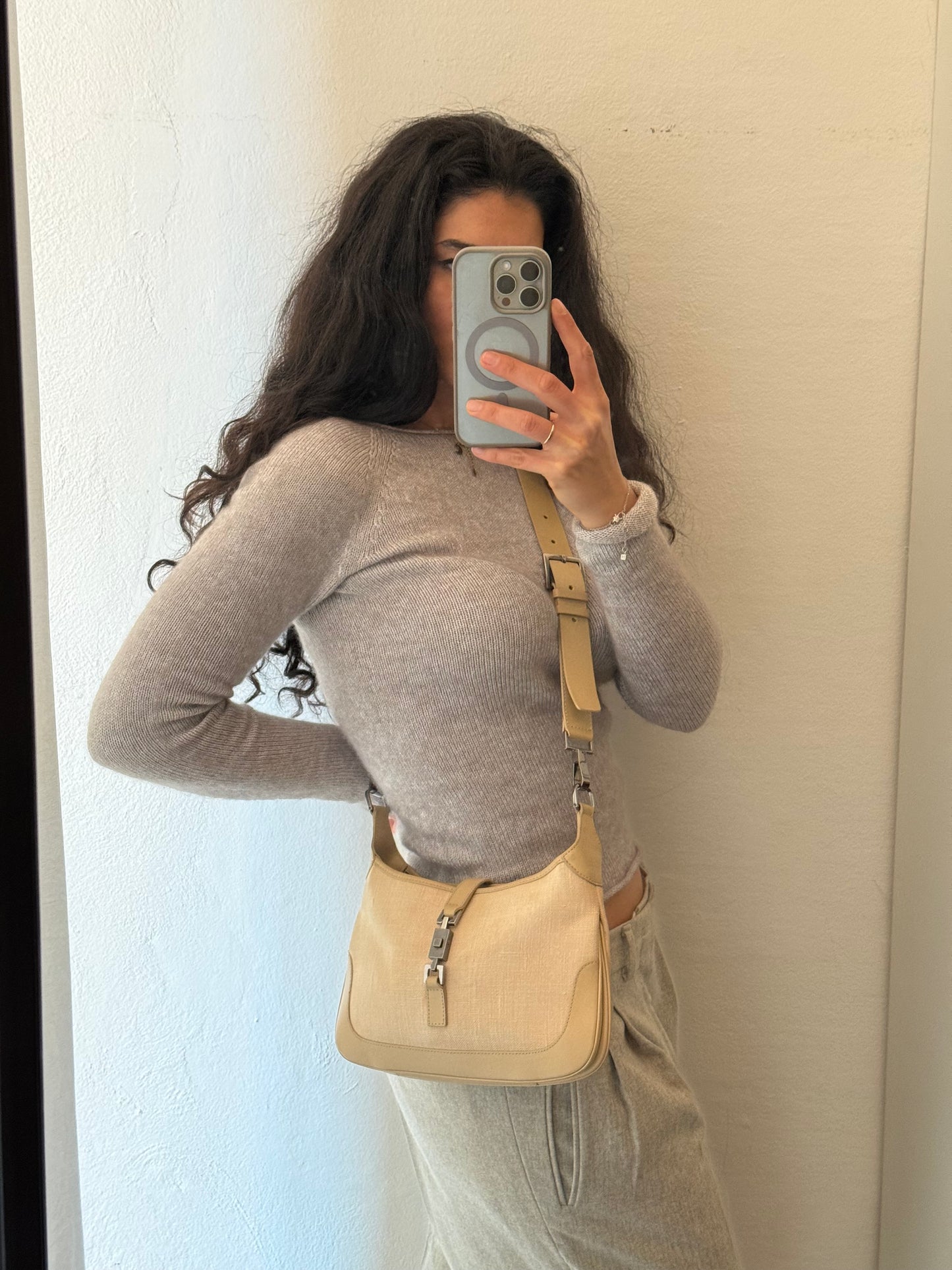Gucci Jackie small era Tom ford vitello beige e lino