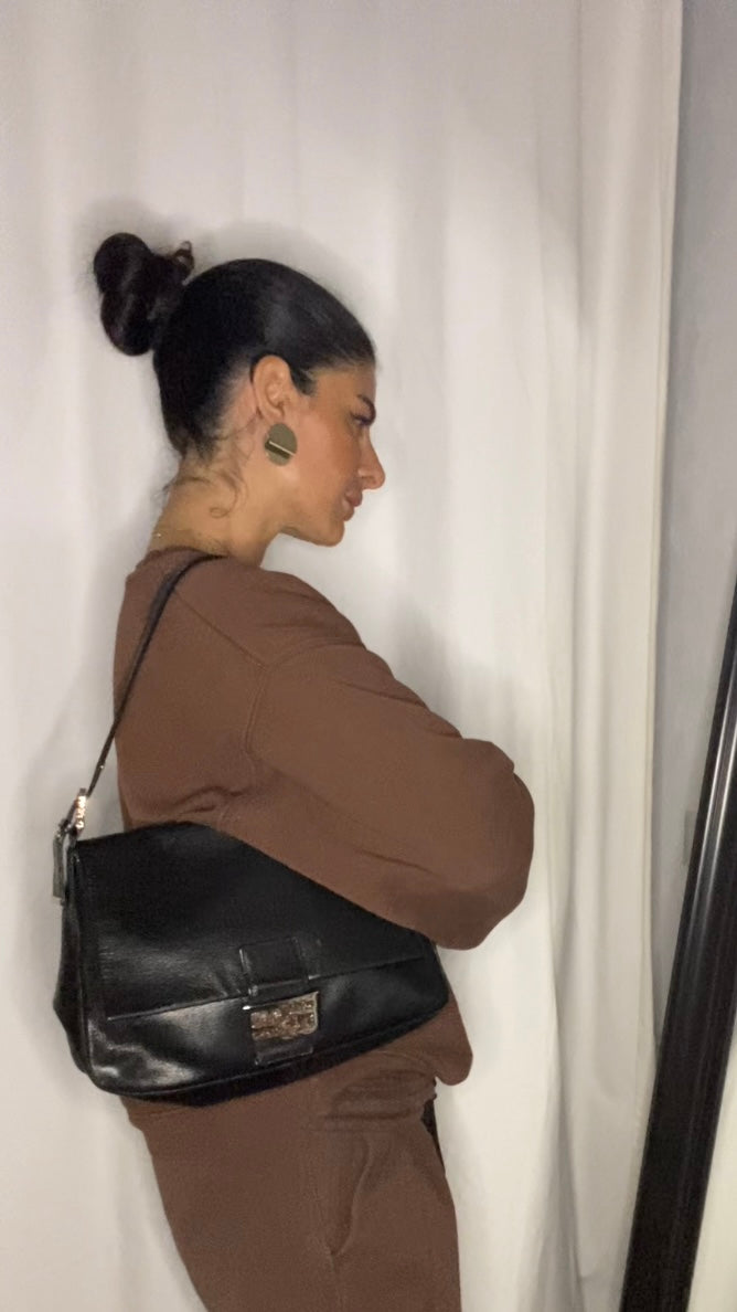 Fendi black leather mom baguette