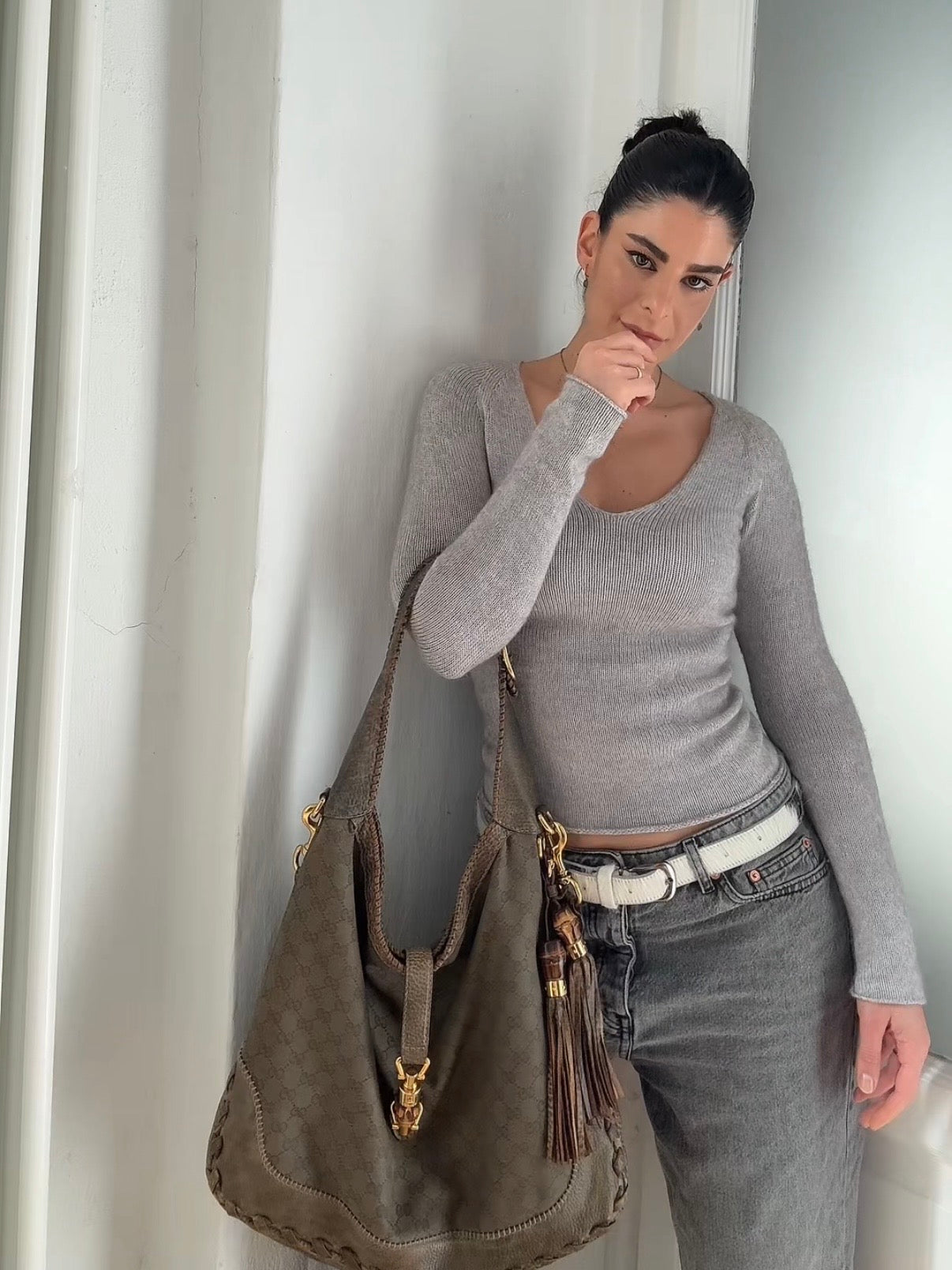 Gucci new Jackie hobo era Frida Giannini monogram khaki