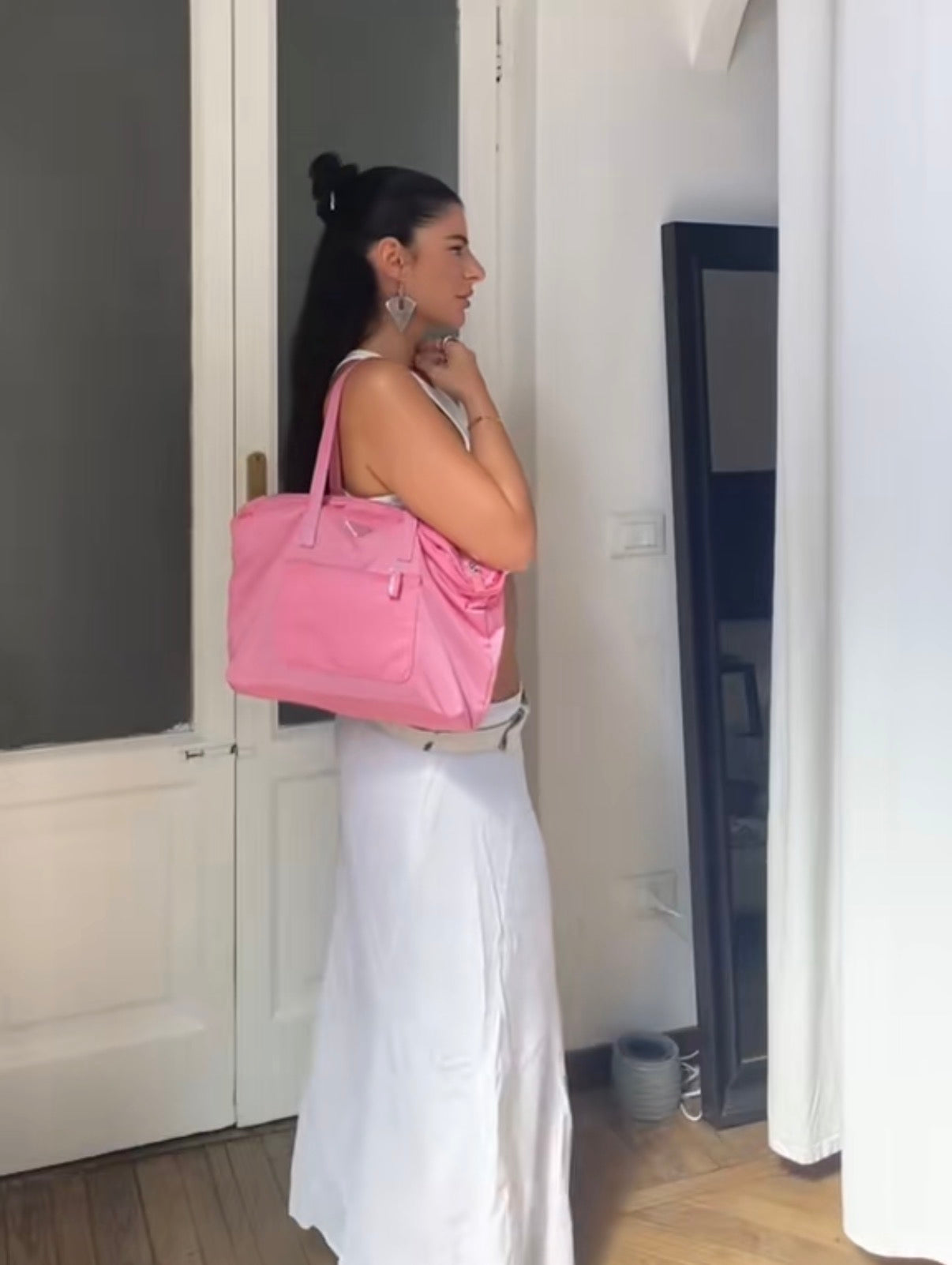 Prada pink nylon tote