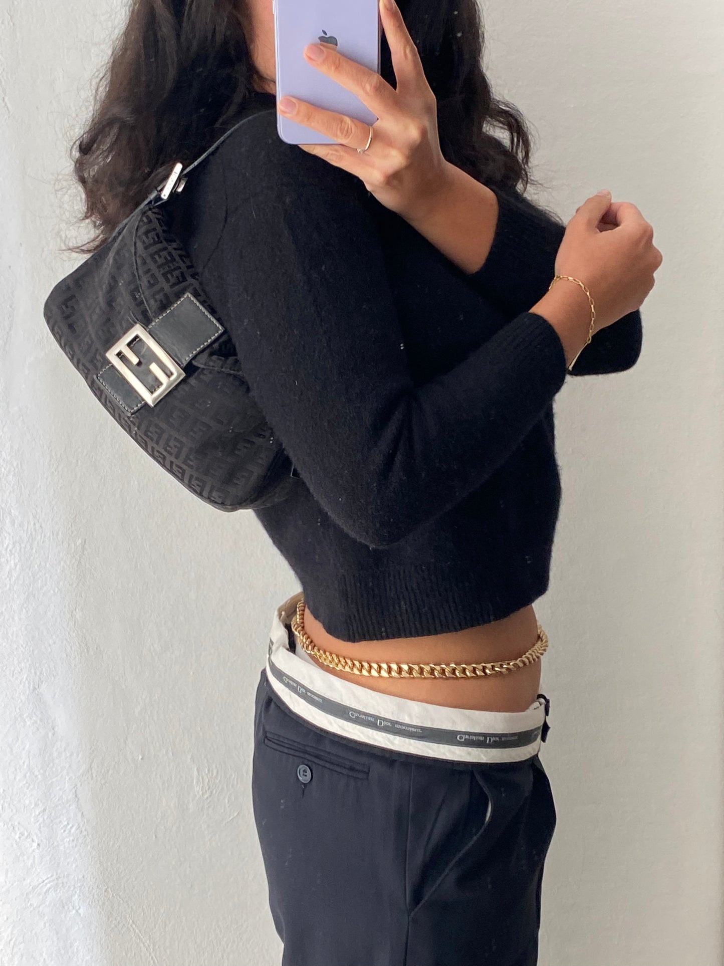 Fendi baguette double flap monogram zucchini black