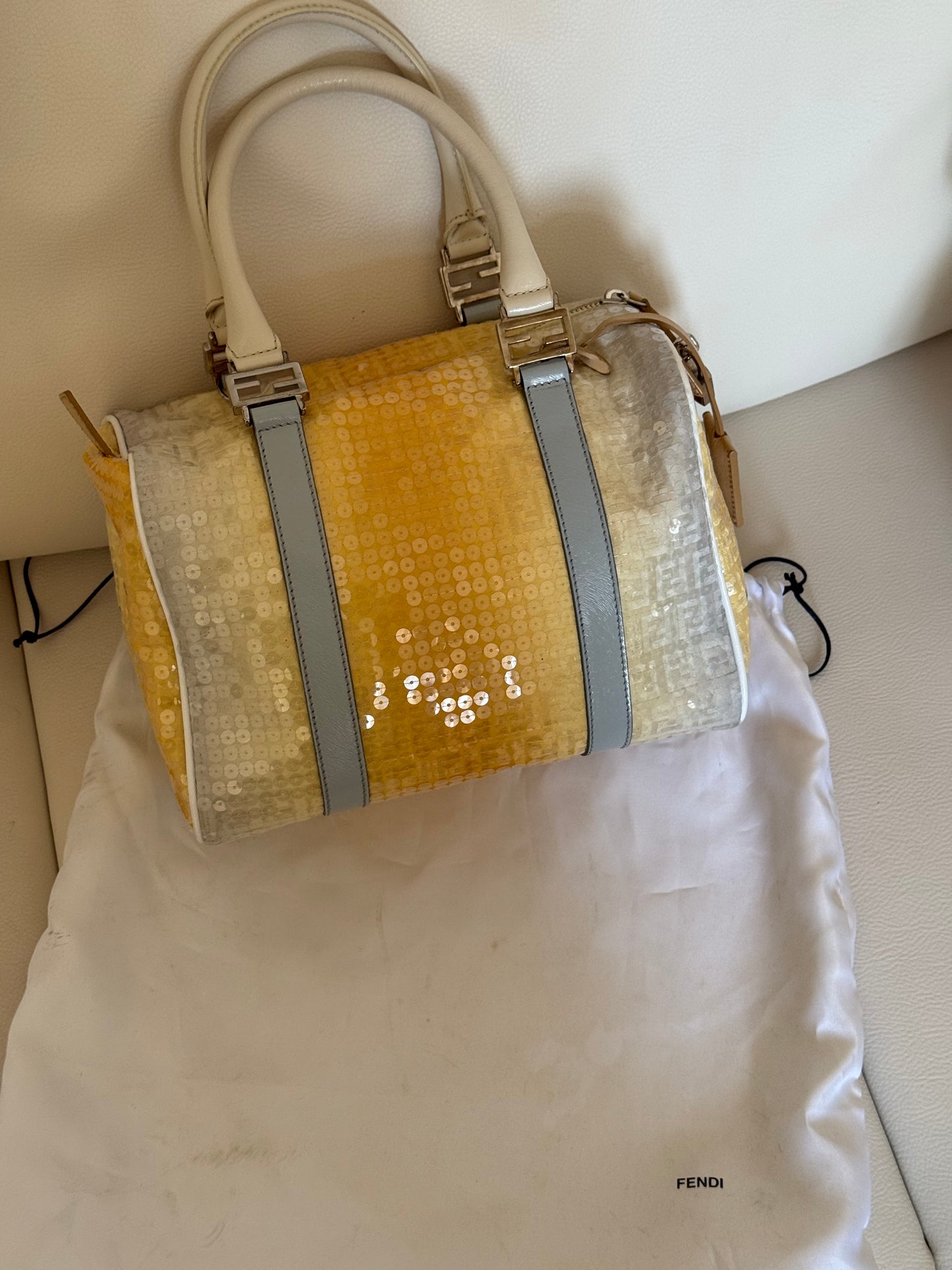 Bauletto Fendi small monogram zucchino paillette giallo