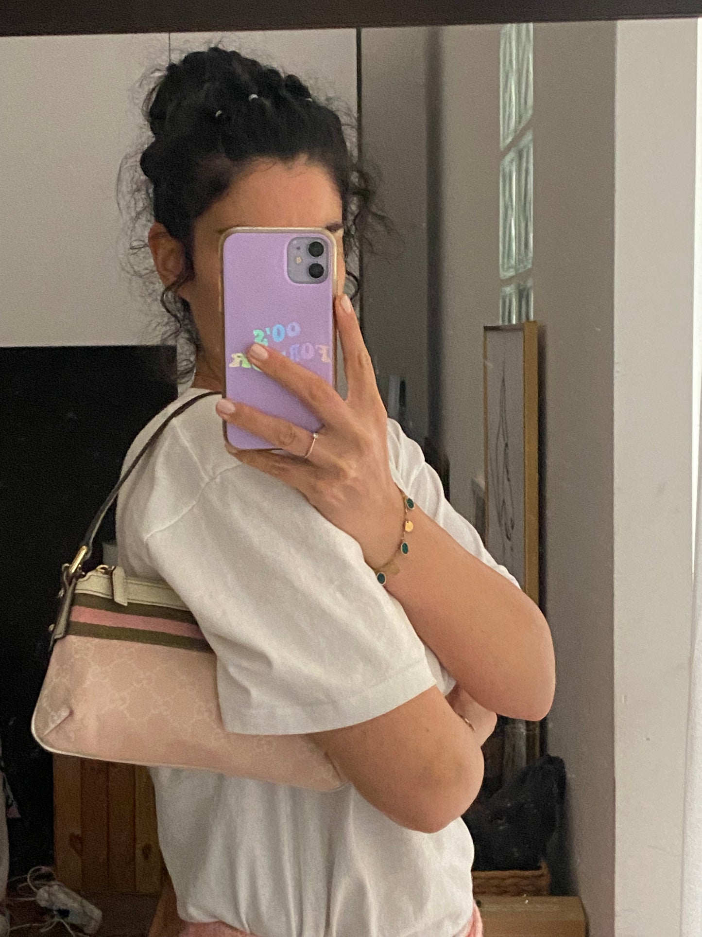 Gucci sherry line pink monogram clutch bag