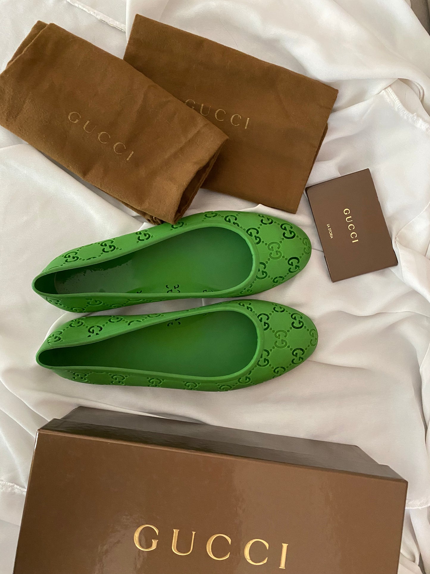 Gucci Green Monogram Ballerinas