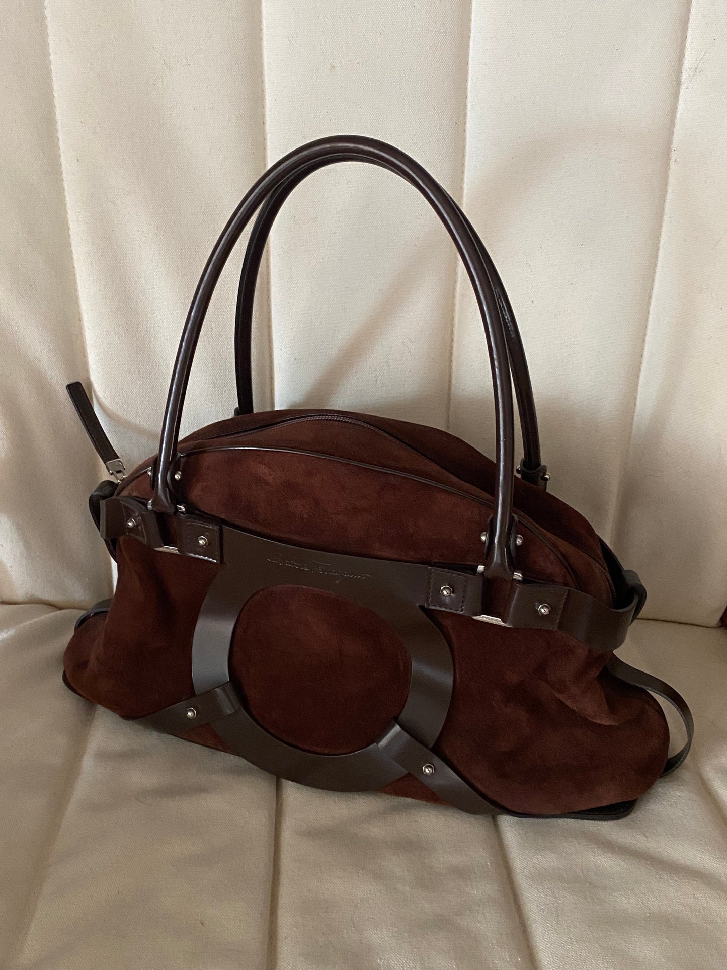 Salvatore Ferragamo chocolate suede bag