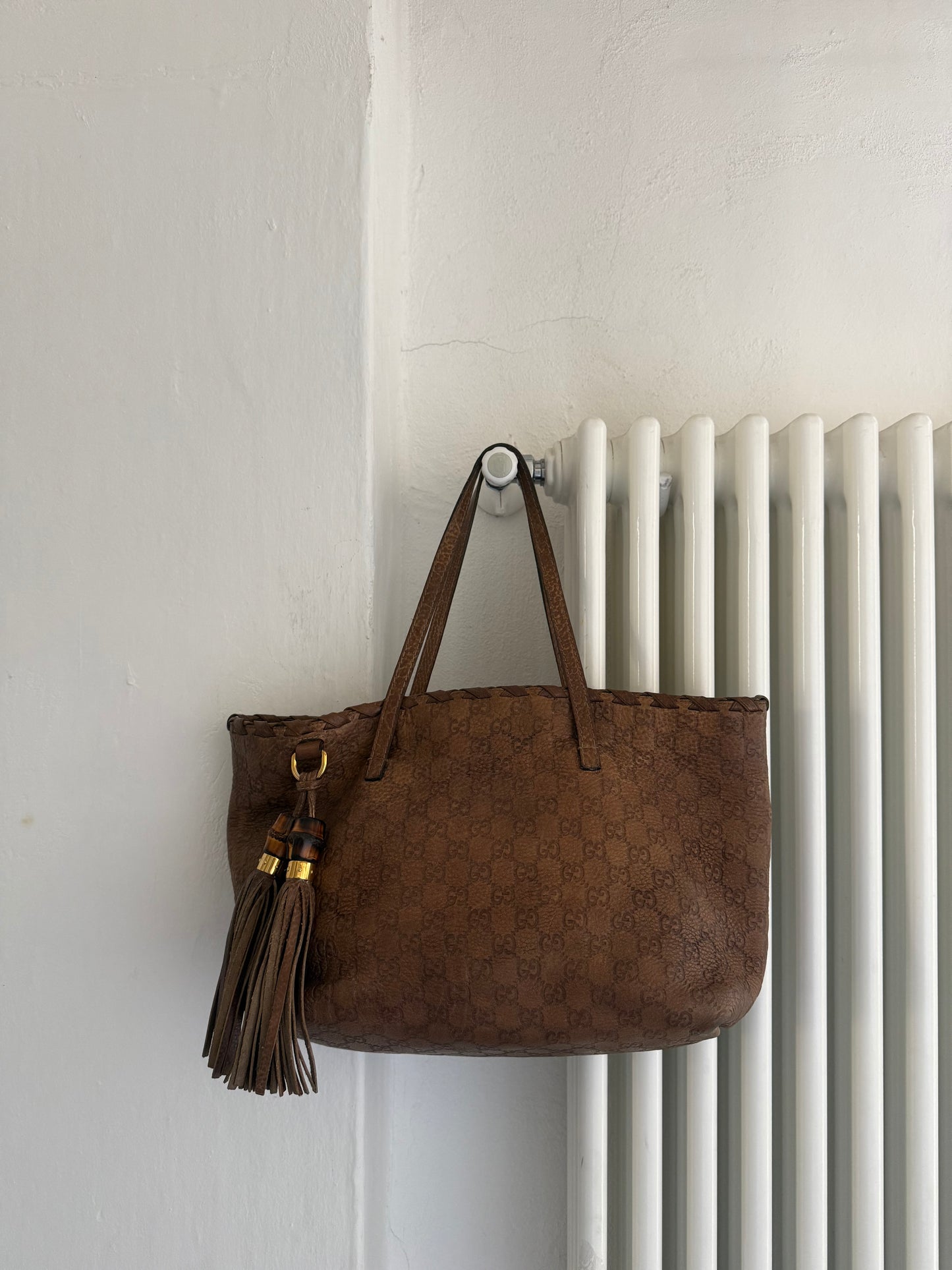 Gucci tassel tote bamboo brown
