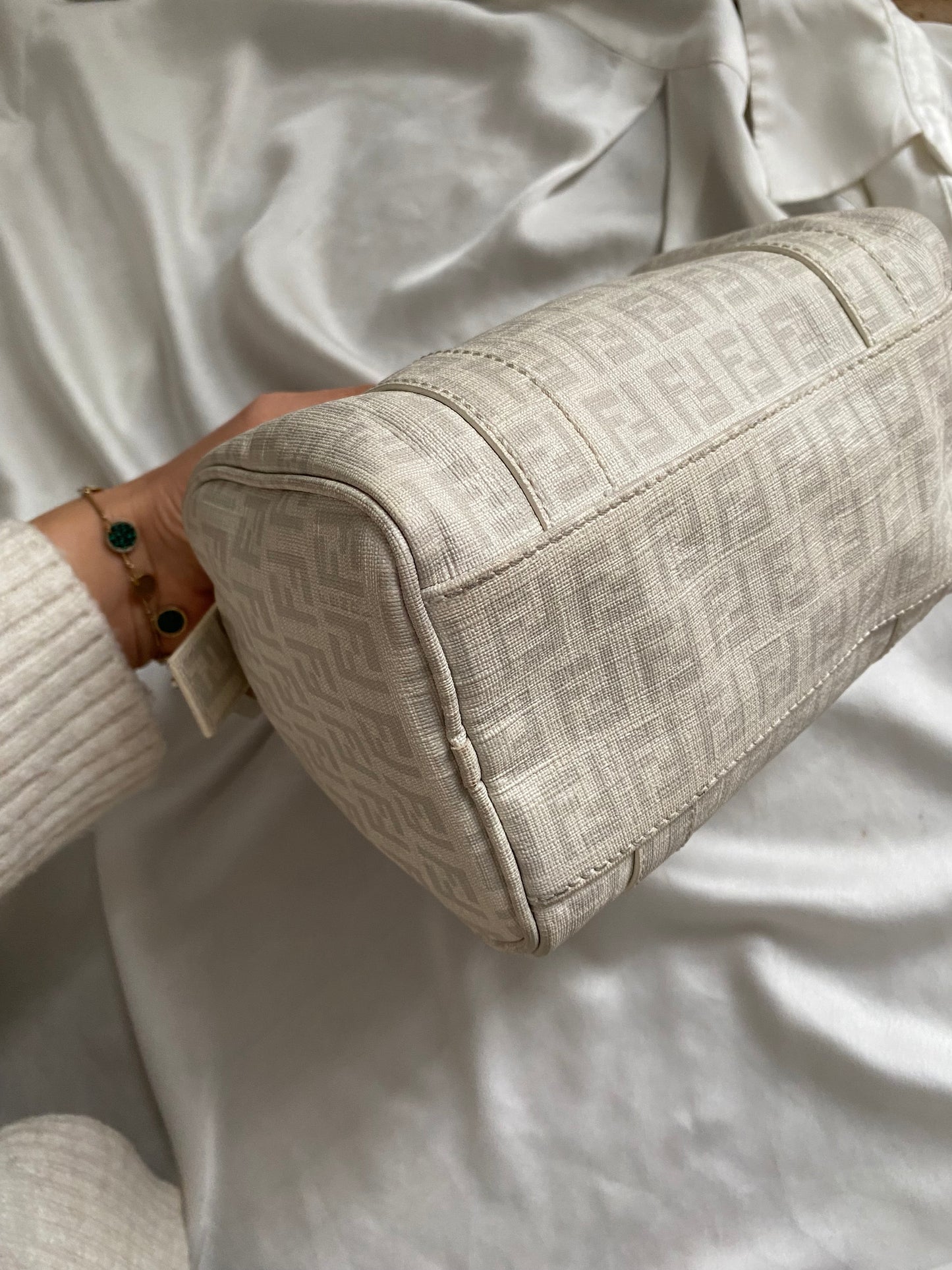 Fendi mini monogram zucchini bag in white and grey