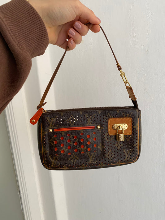 Louis Vuitton perforated accessory clutch bag orange