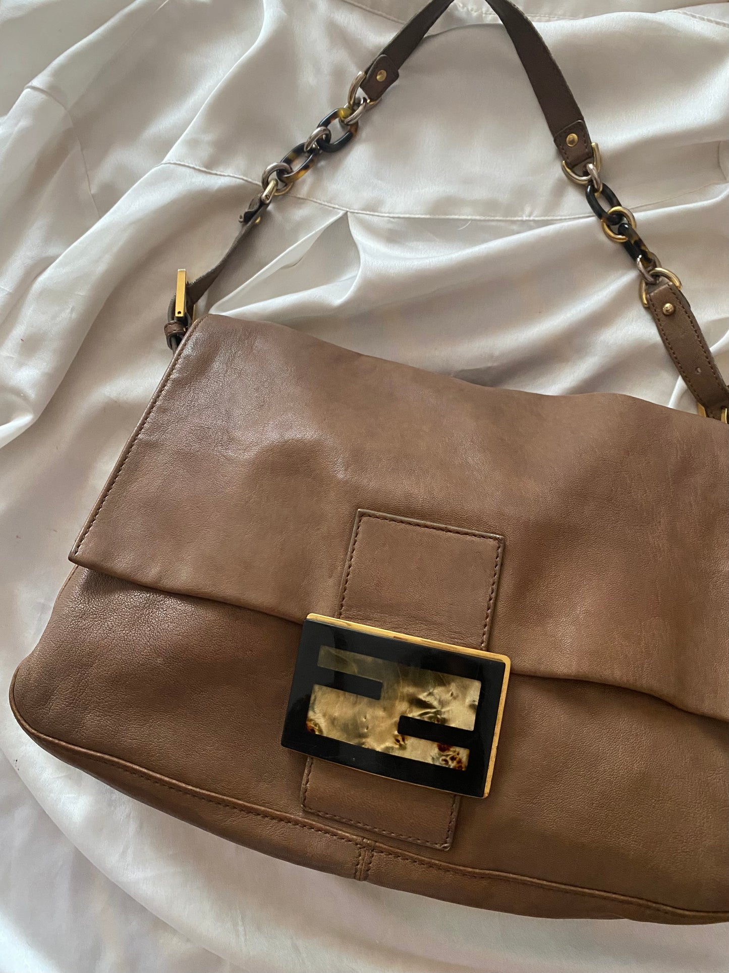 Fendi Mamma Baguette in Brown Marble Leather