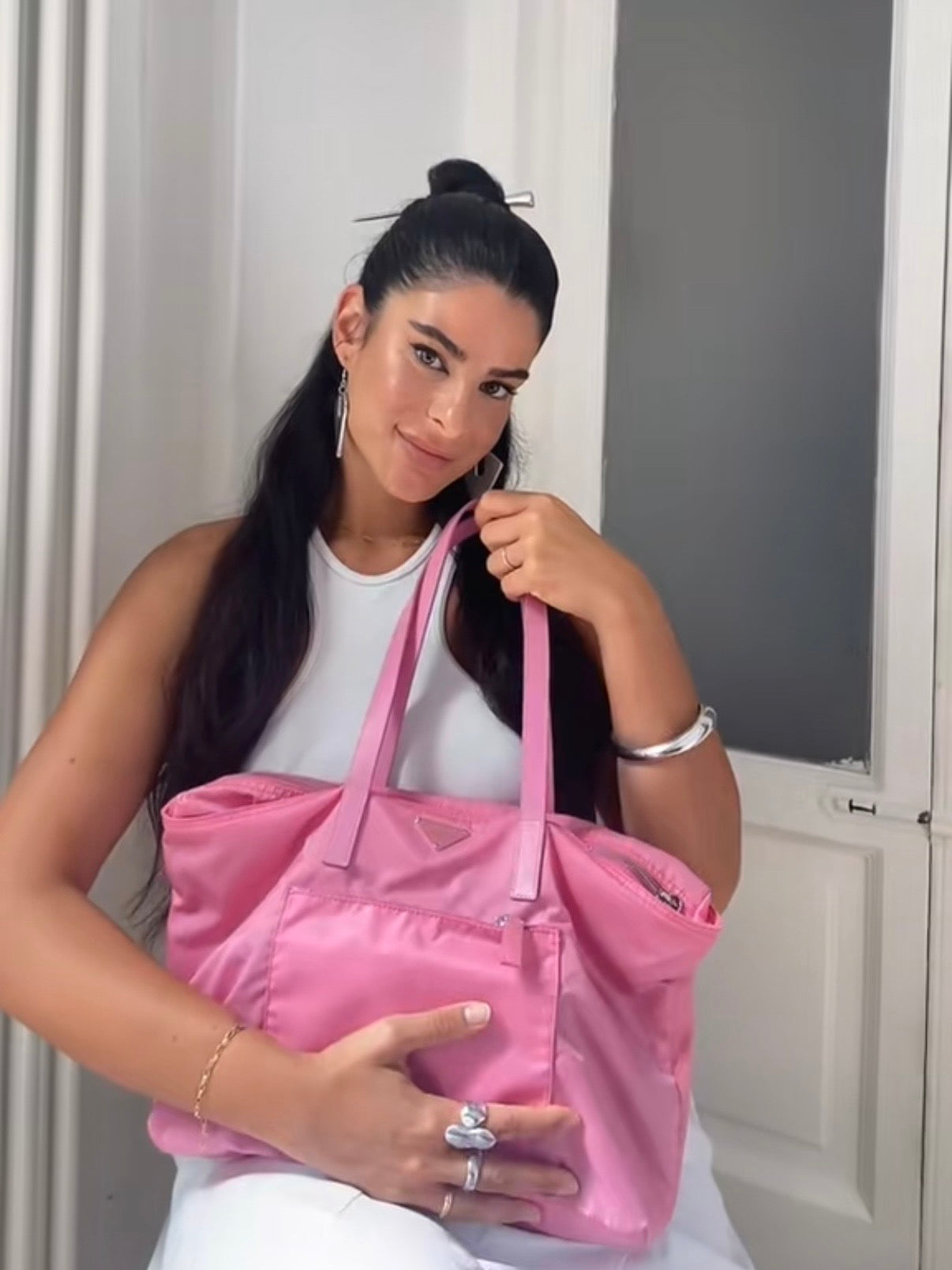 Prada pink nylon tote