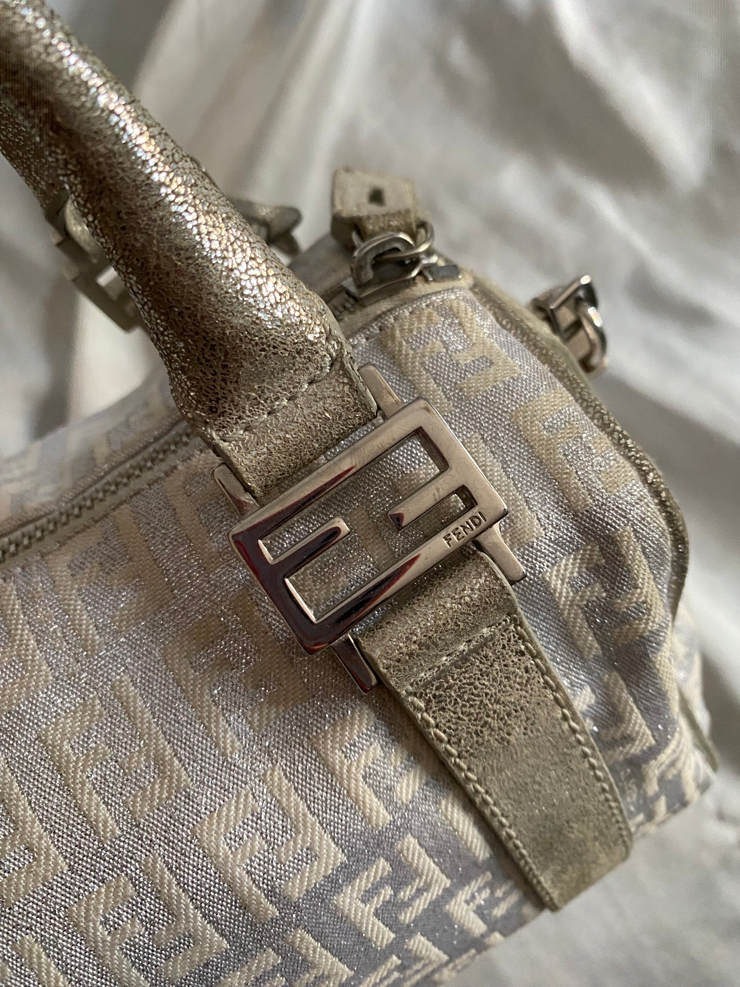 Fendi mini monogram zucchini bag in silver