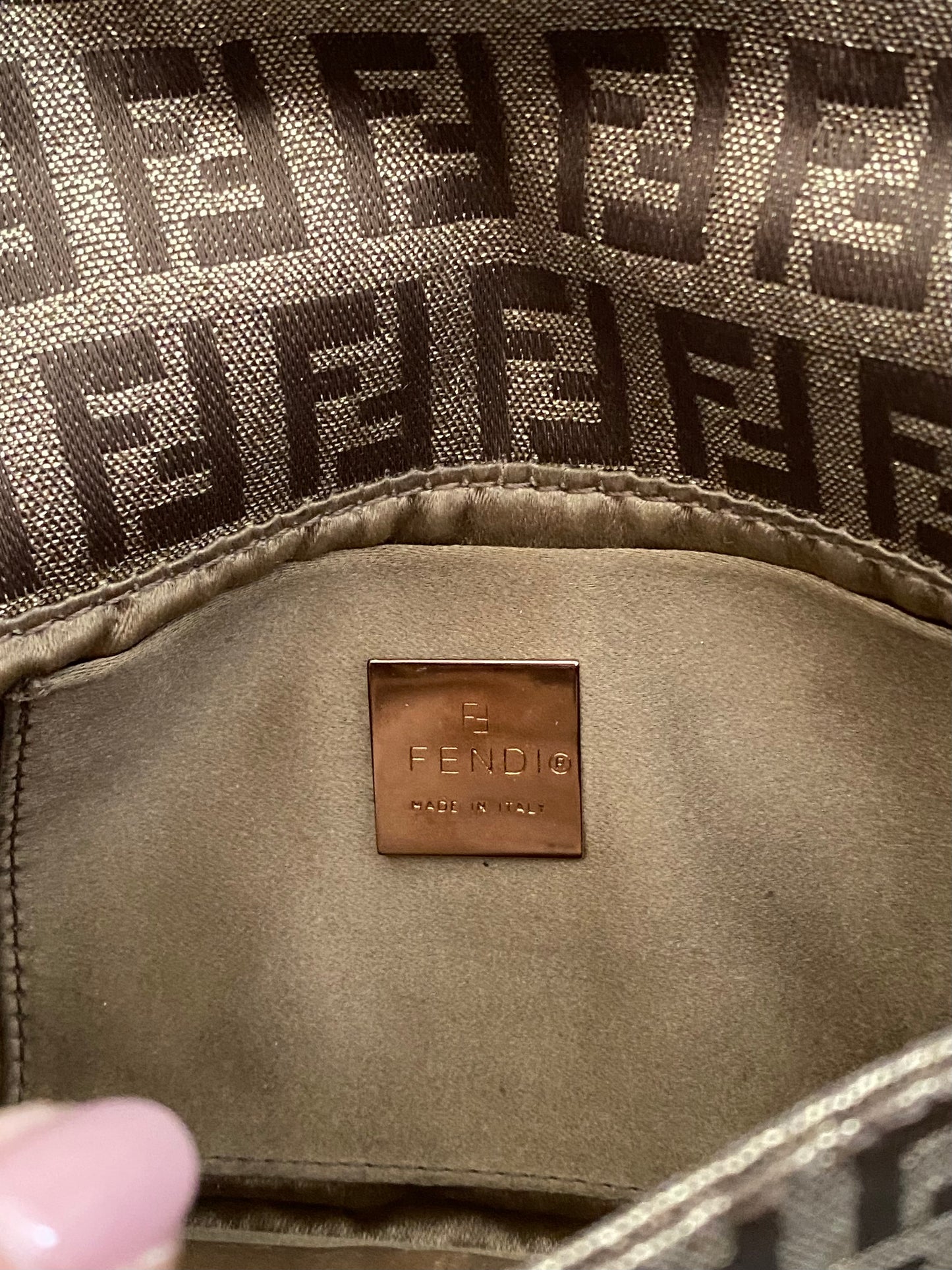 Fendi mini baguette shiny gold monogram zucchini