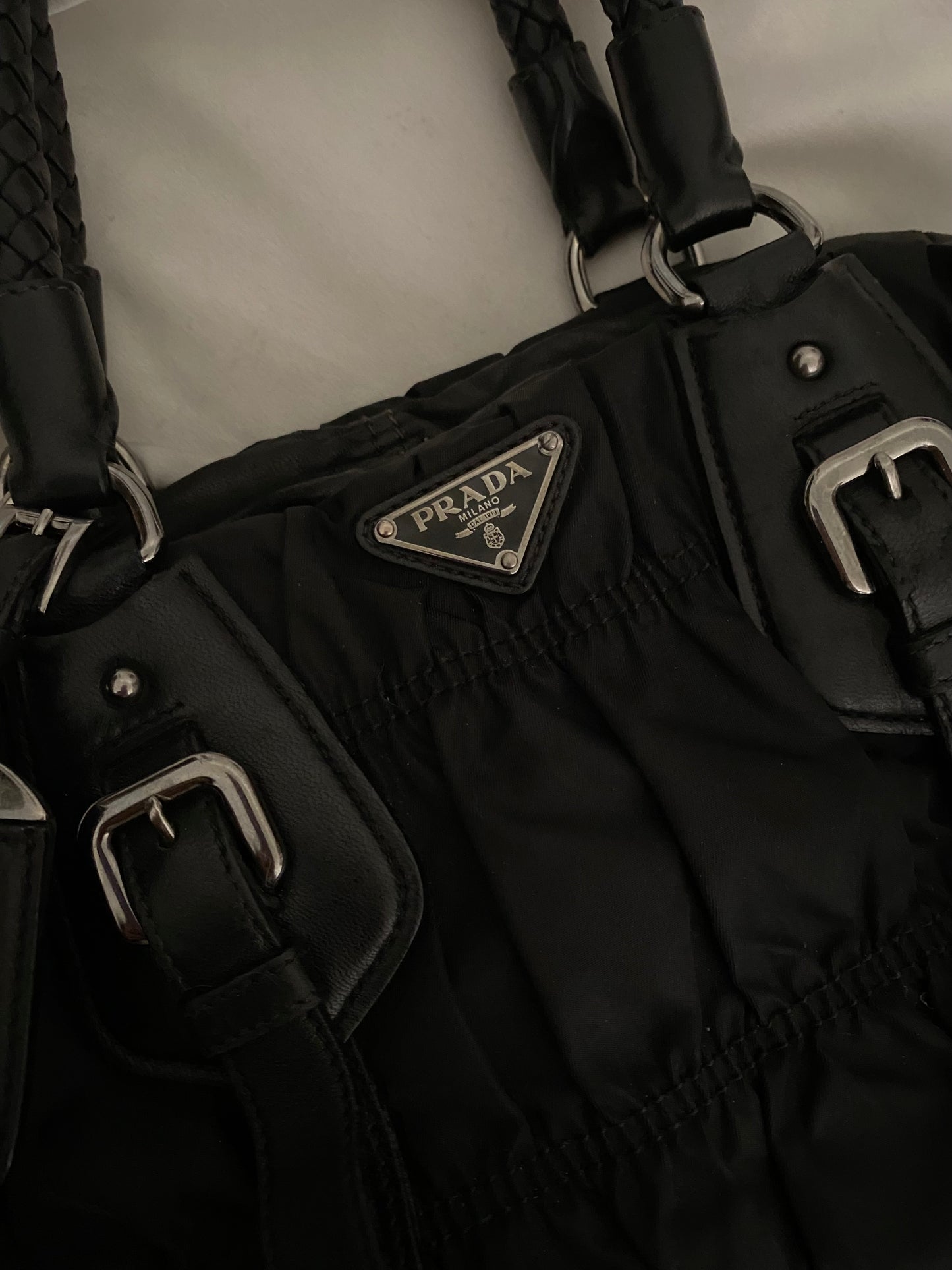 Prada pleated nylon and leather