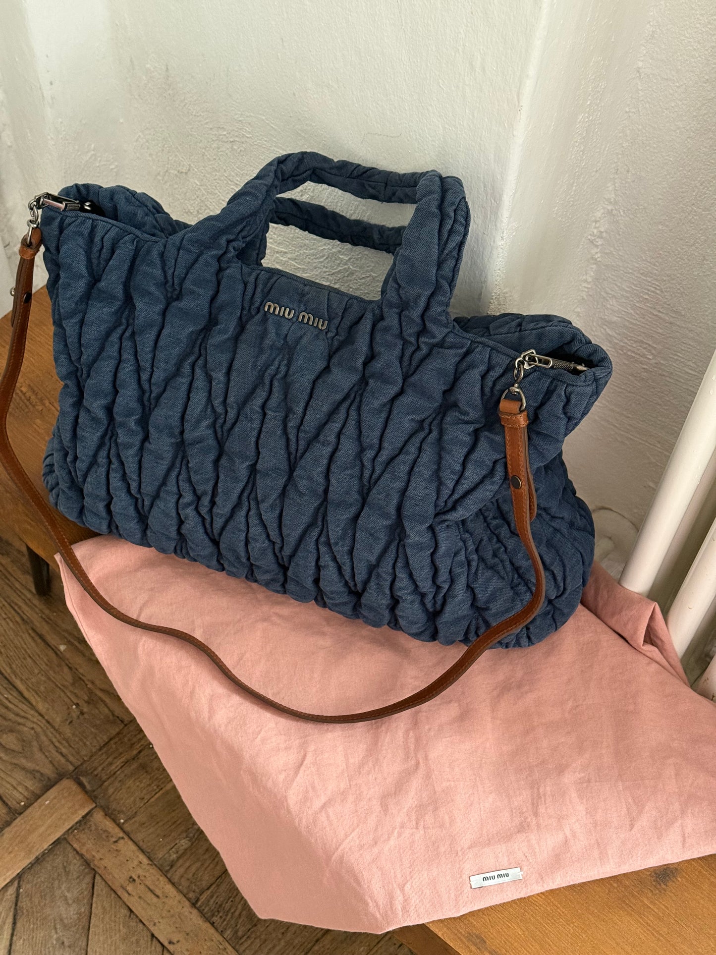 Miu Miu denim shopping tote