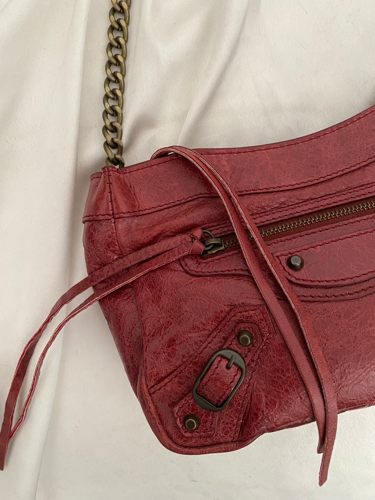 Balenciaga motocross burgundy clutch bag