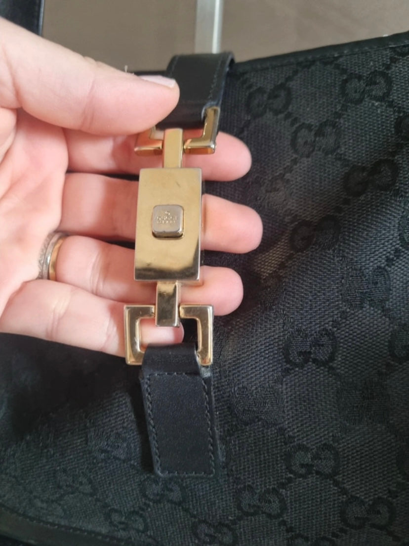 Gucci Jackie monogram black gold hardware era Tom Ford