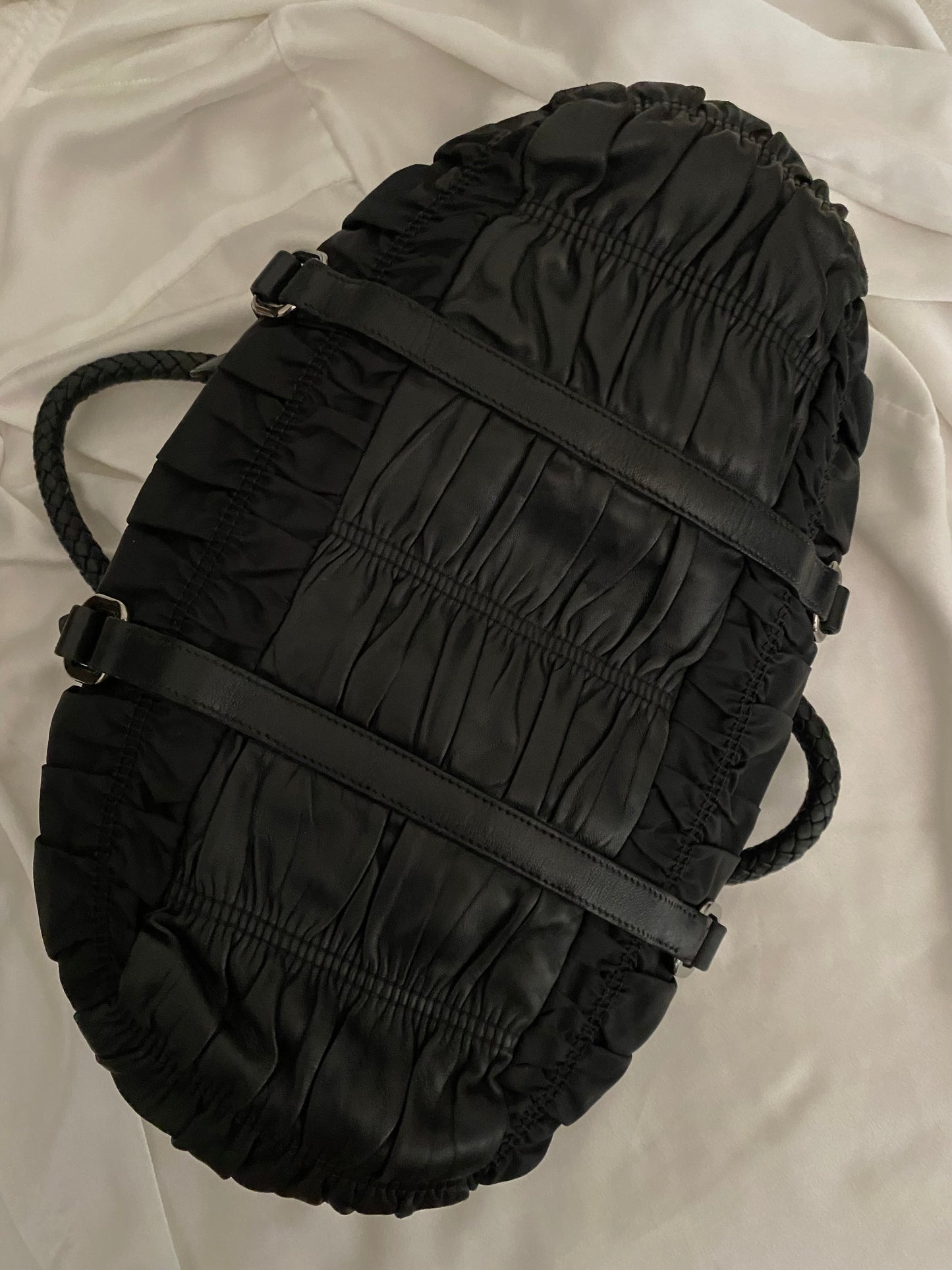 Prada pleated nylon and leather