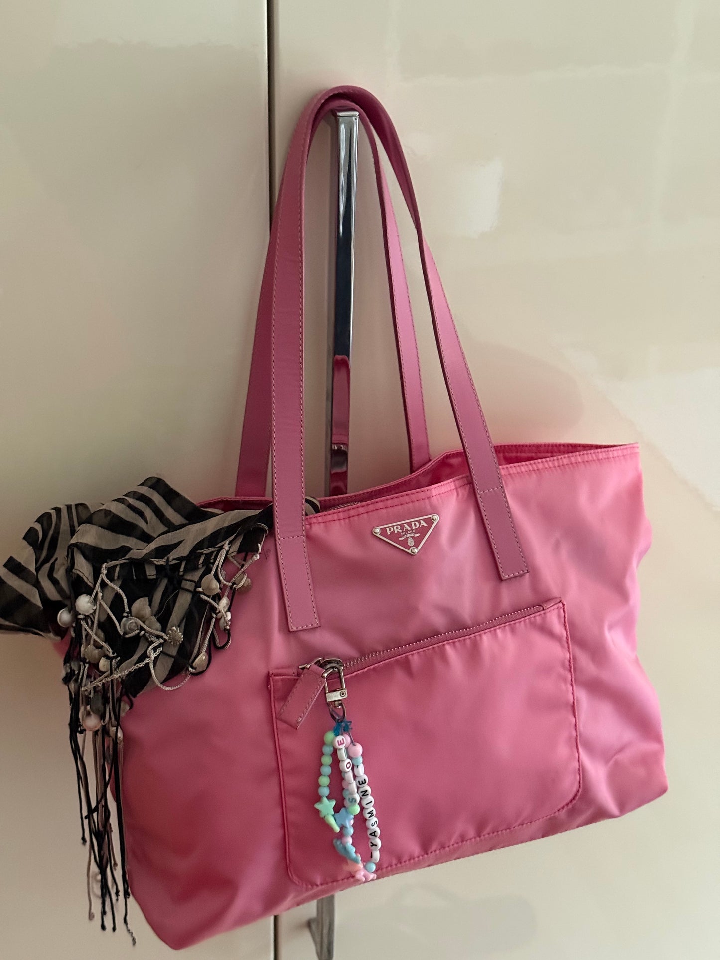 Prada pink nylon tote