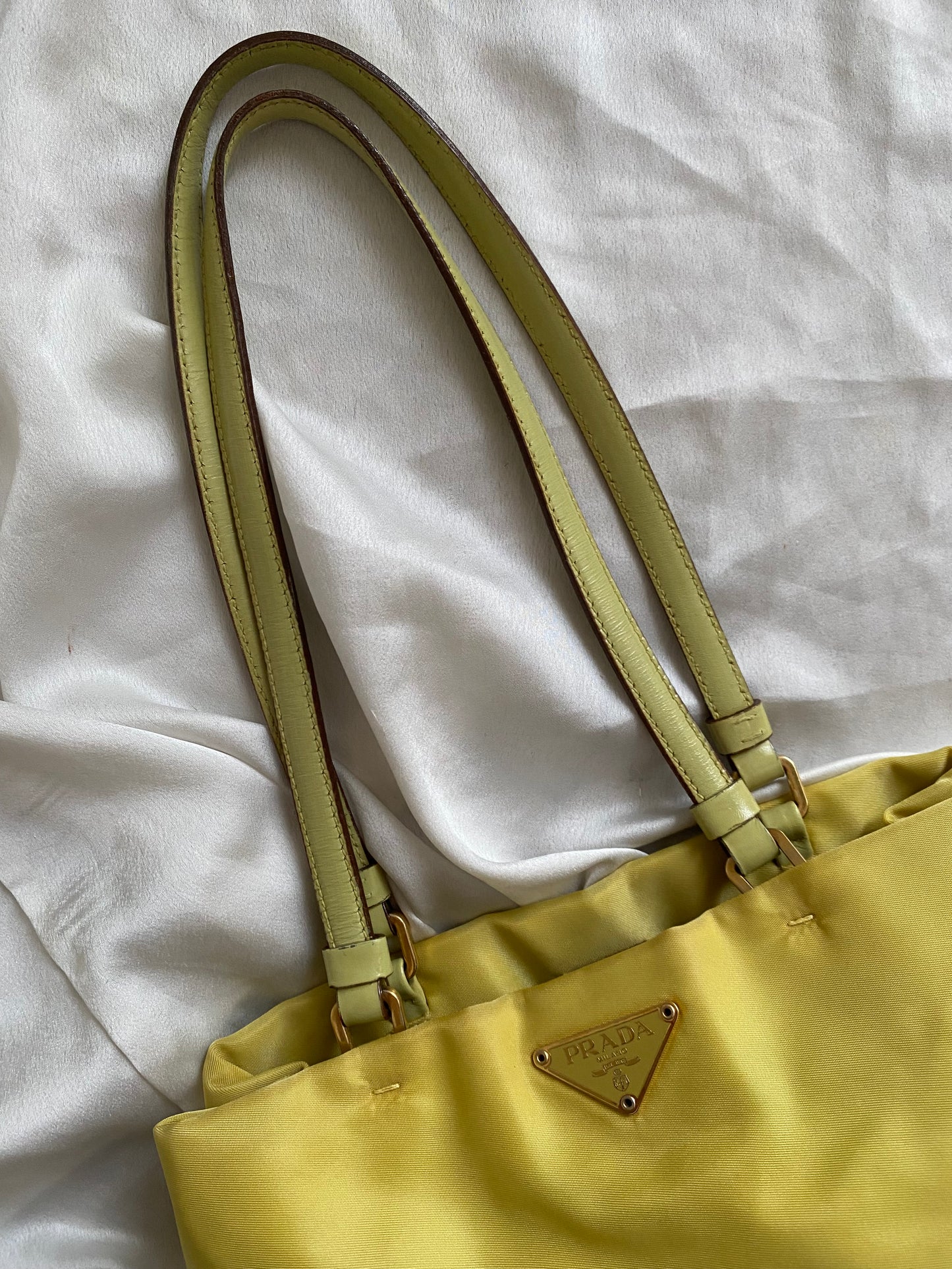 Prada lime yellow nylon tote