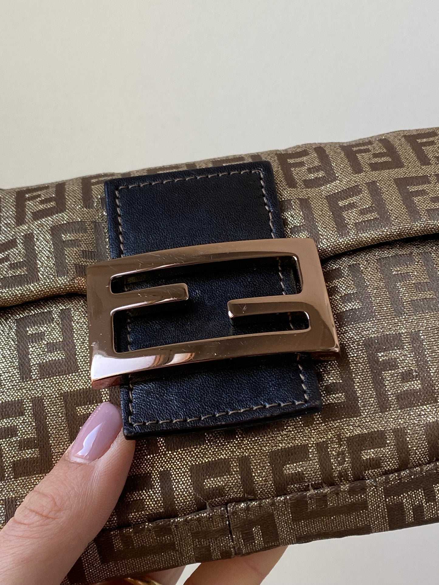 Fendi mini baguette shiny gold monogram zucchini
