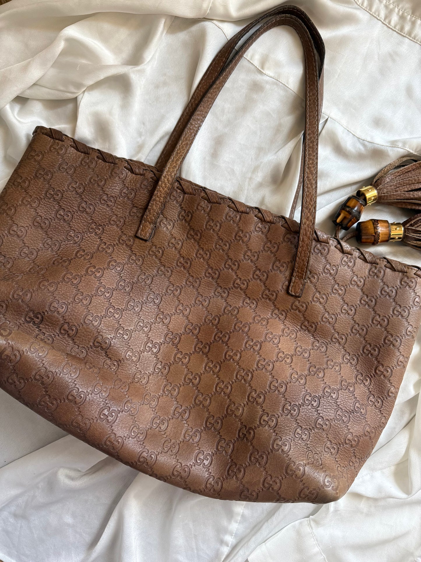 Gucci tassel tote bamboo brown