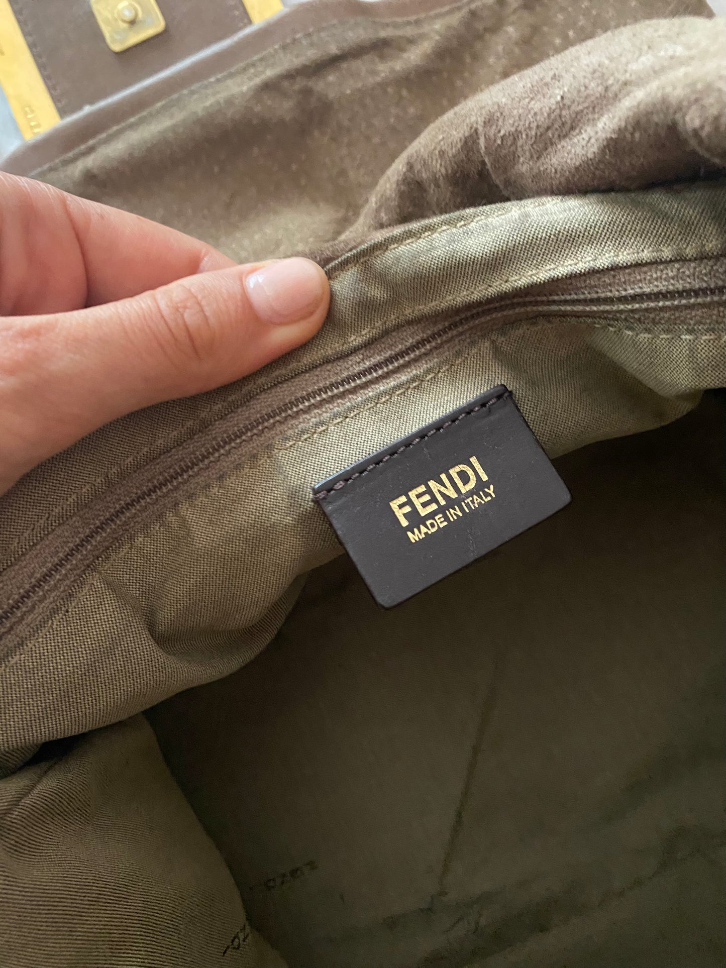Fendi Mamma Baguette in Brown Marble Leather