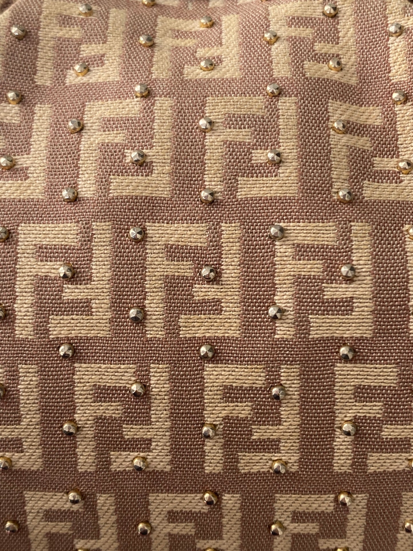 Fendi clutch bag with gold charms and beige zucchini monogram