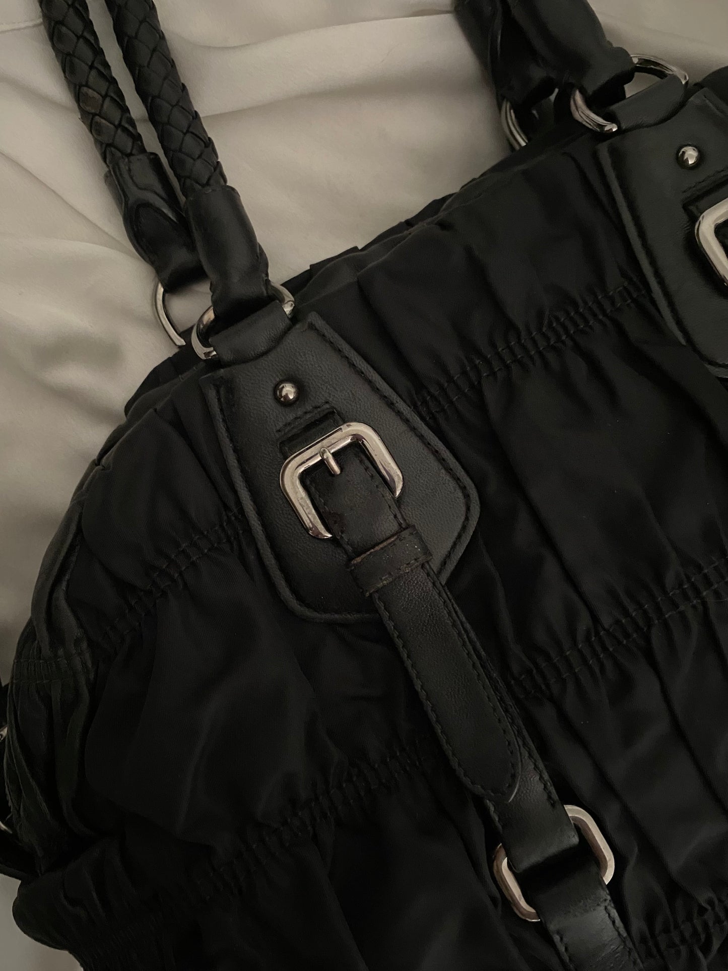 Prada pleated nylon and leather