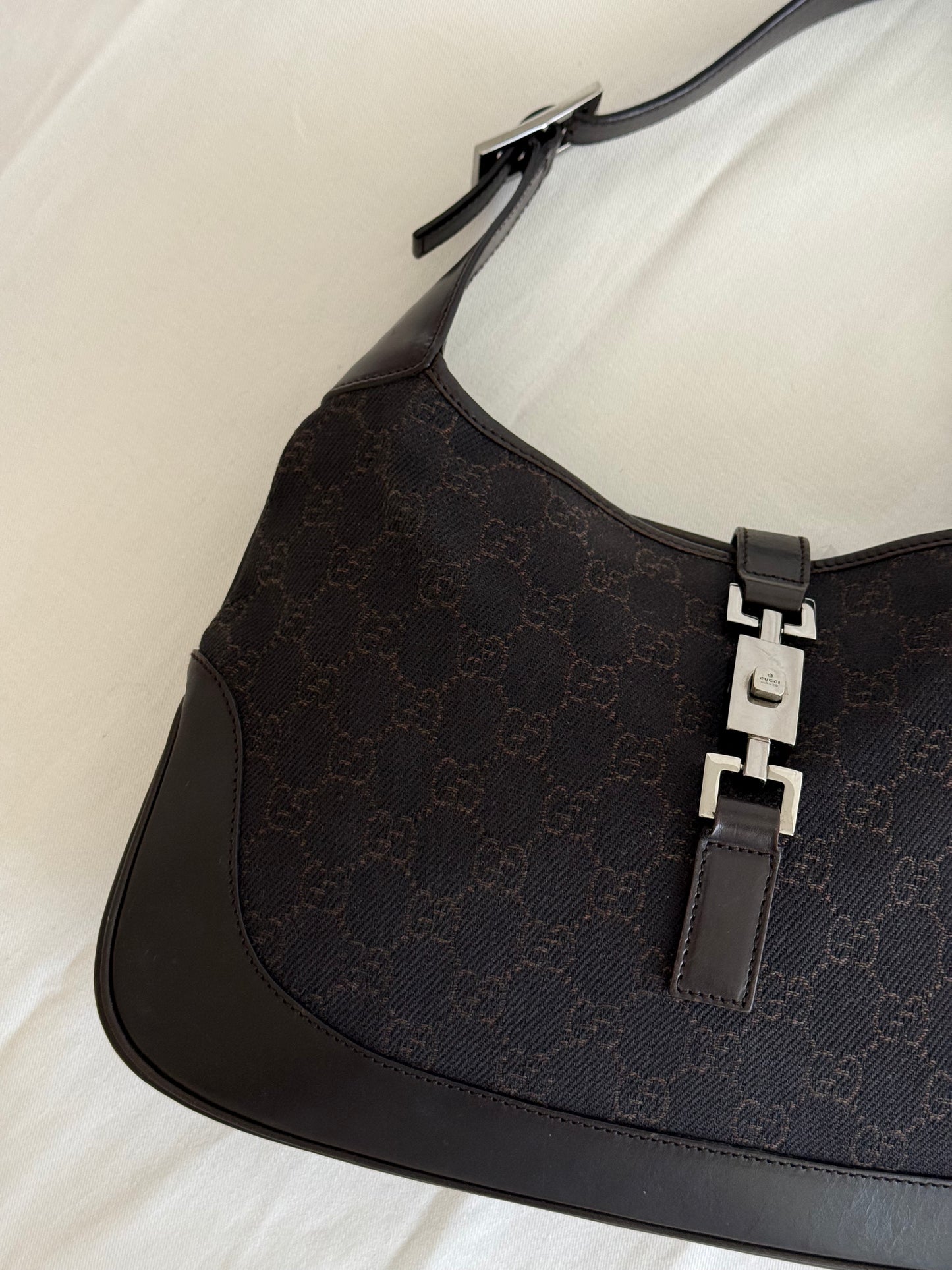 Gucci Jackie monogram denim chocolate brown