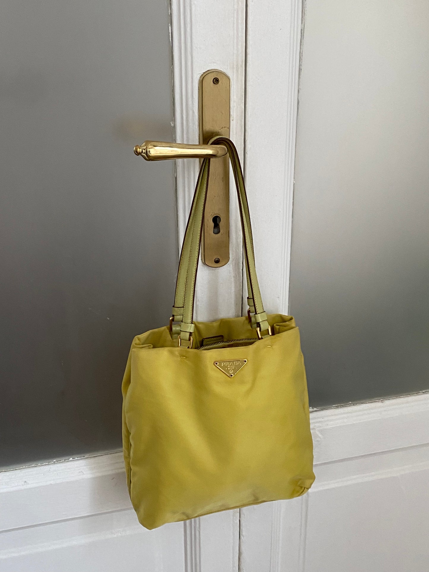 Prada lime yellow nylon tote