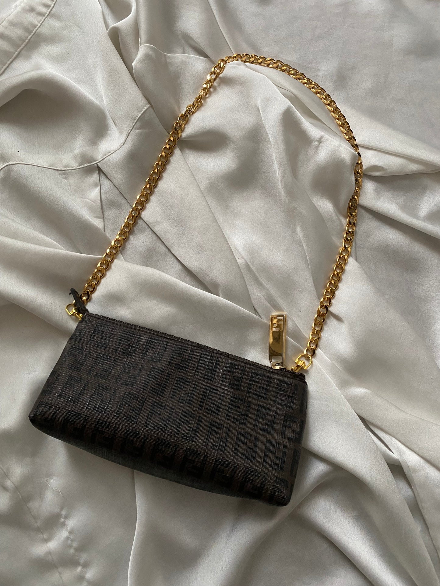 Fendi mini clutch bag zucchini monogram brown