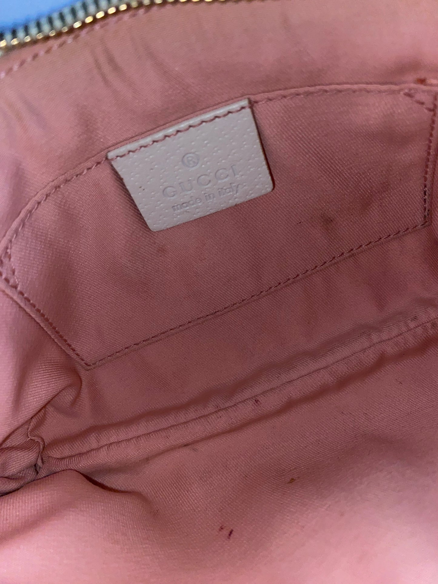 Gucci Monogram pink sherry line canvas clutch bag