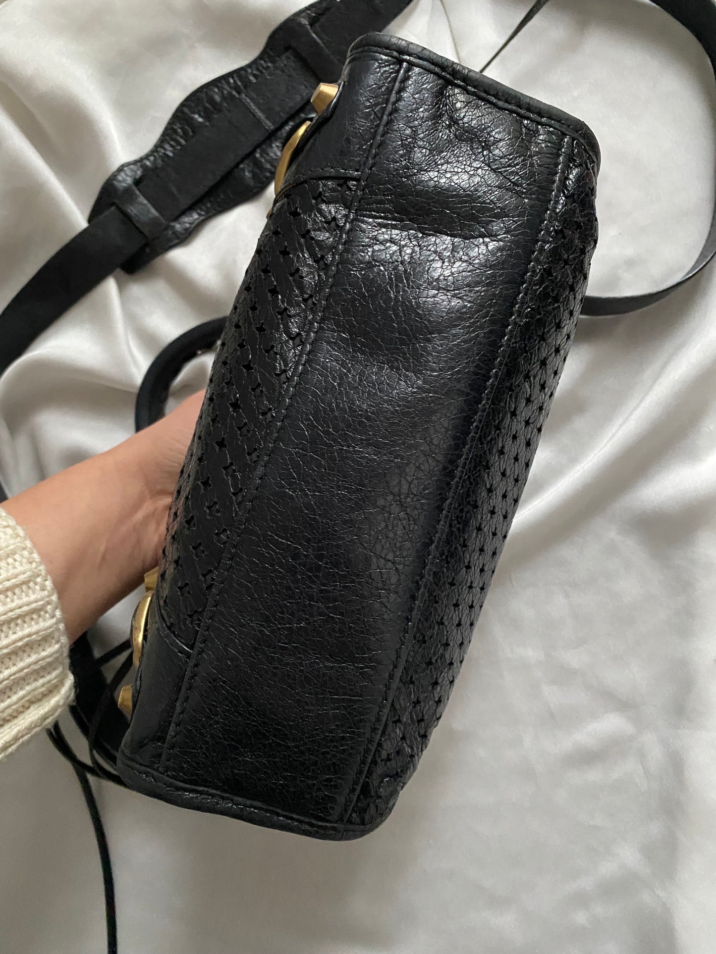 Balenciaga mini city stadium laser cut cross