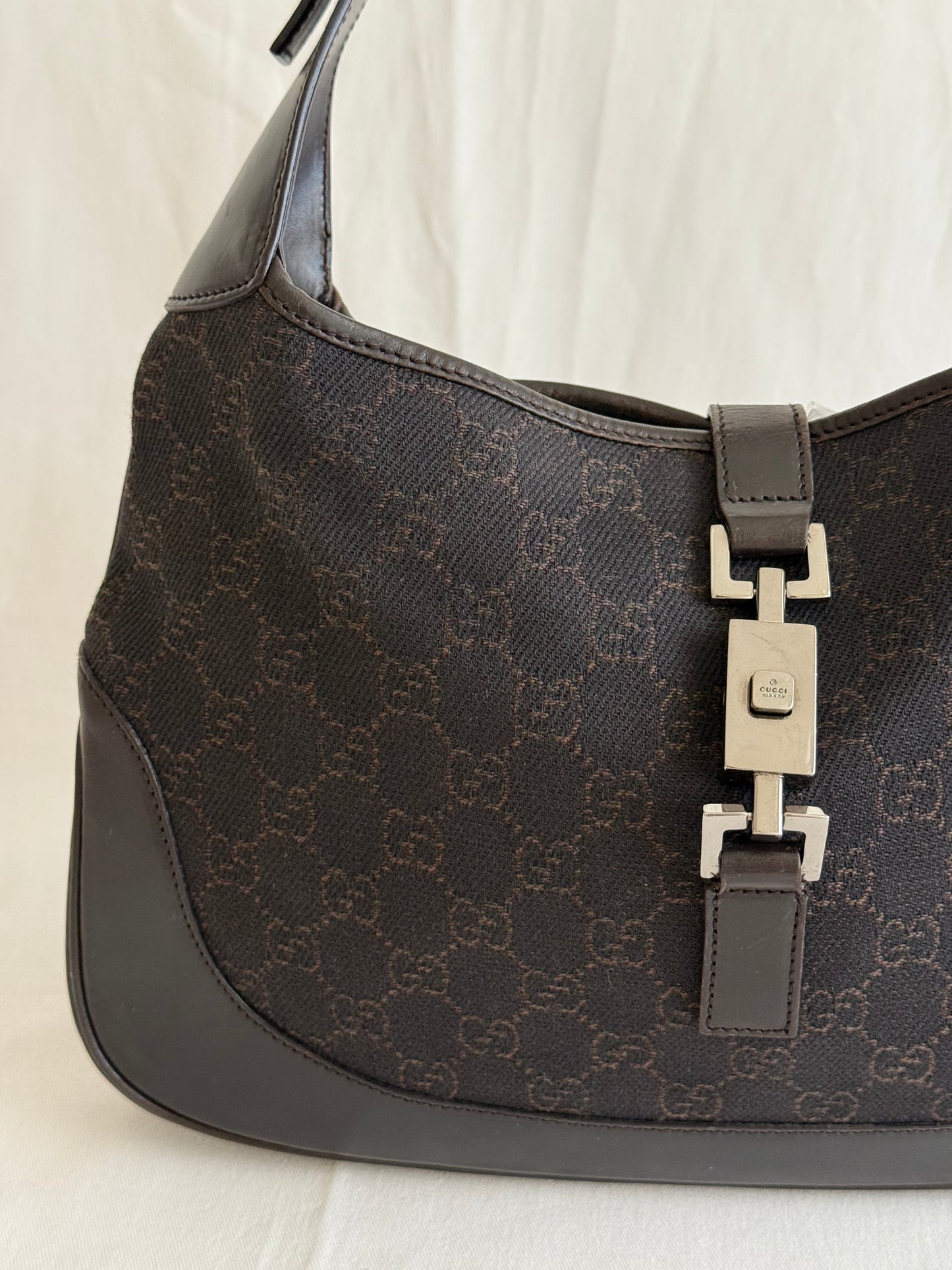 Gucci Jackie monogram denim chocolate brown