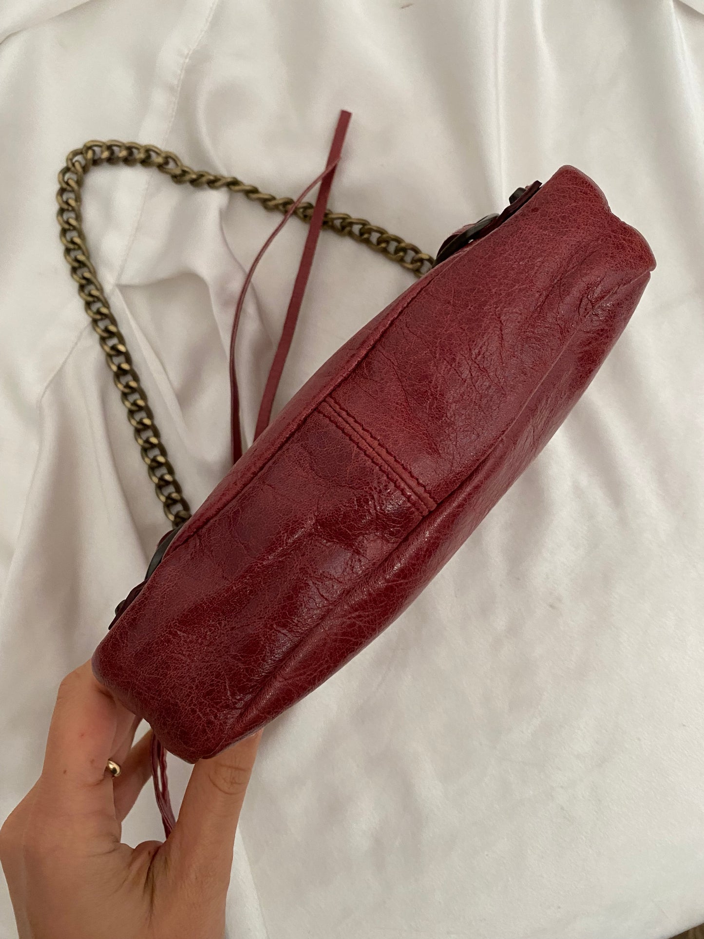 Balenciaga motocross burgundy clutch bag