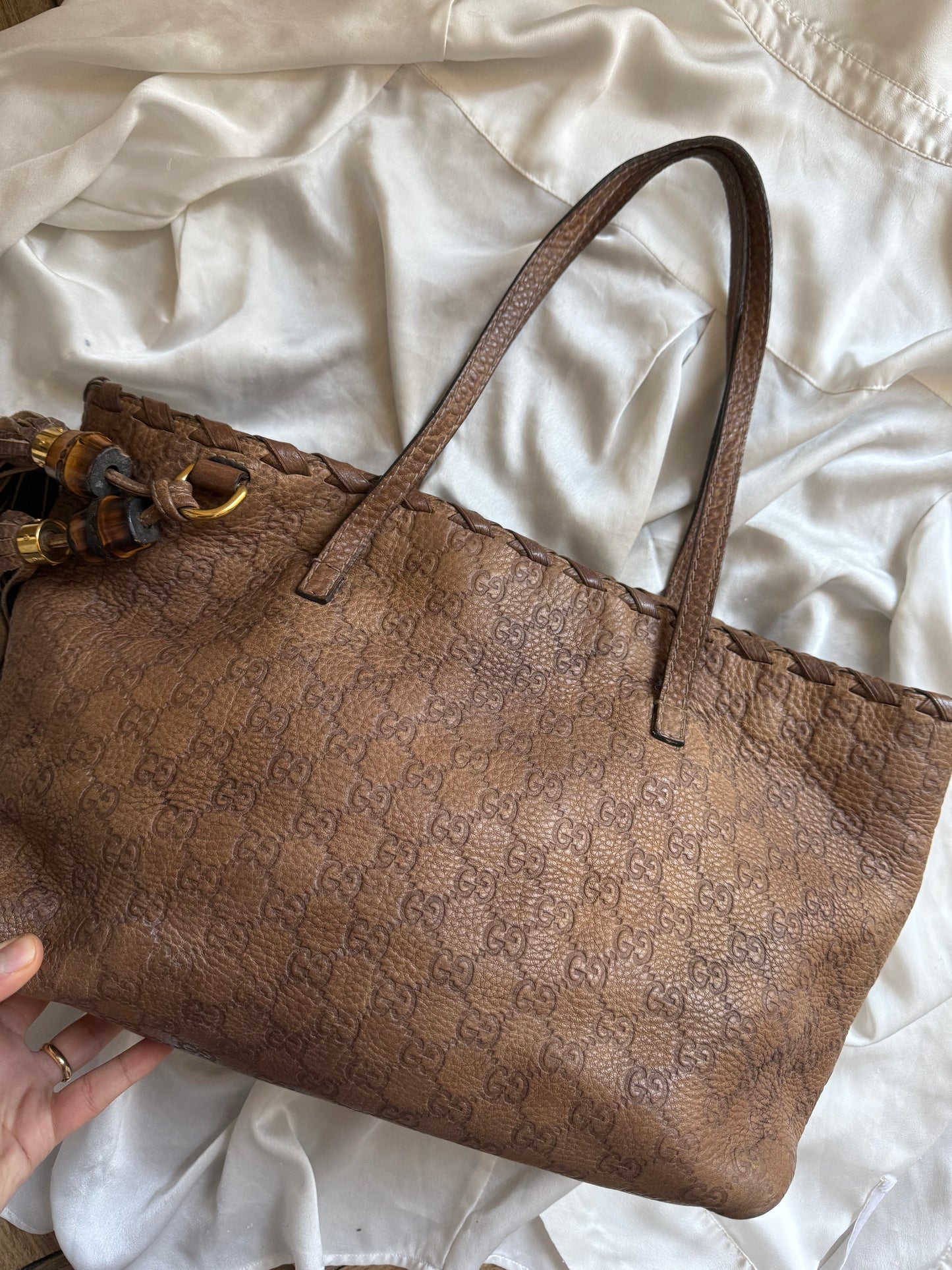 Gucci tassel tote bamboo brown