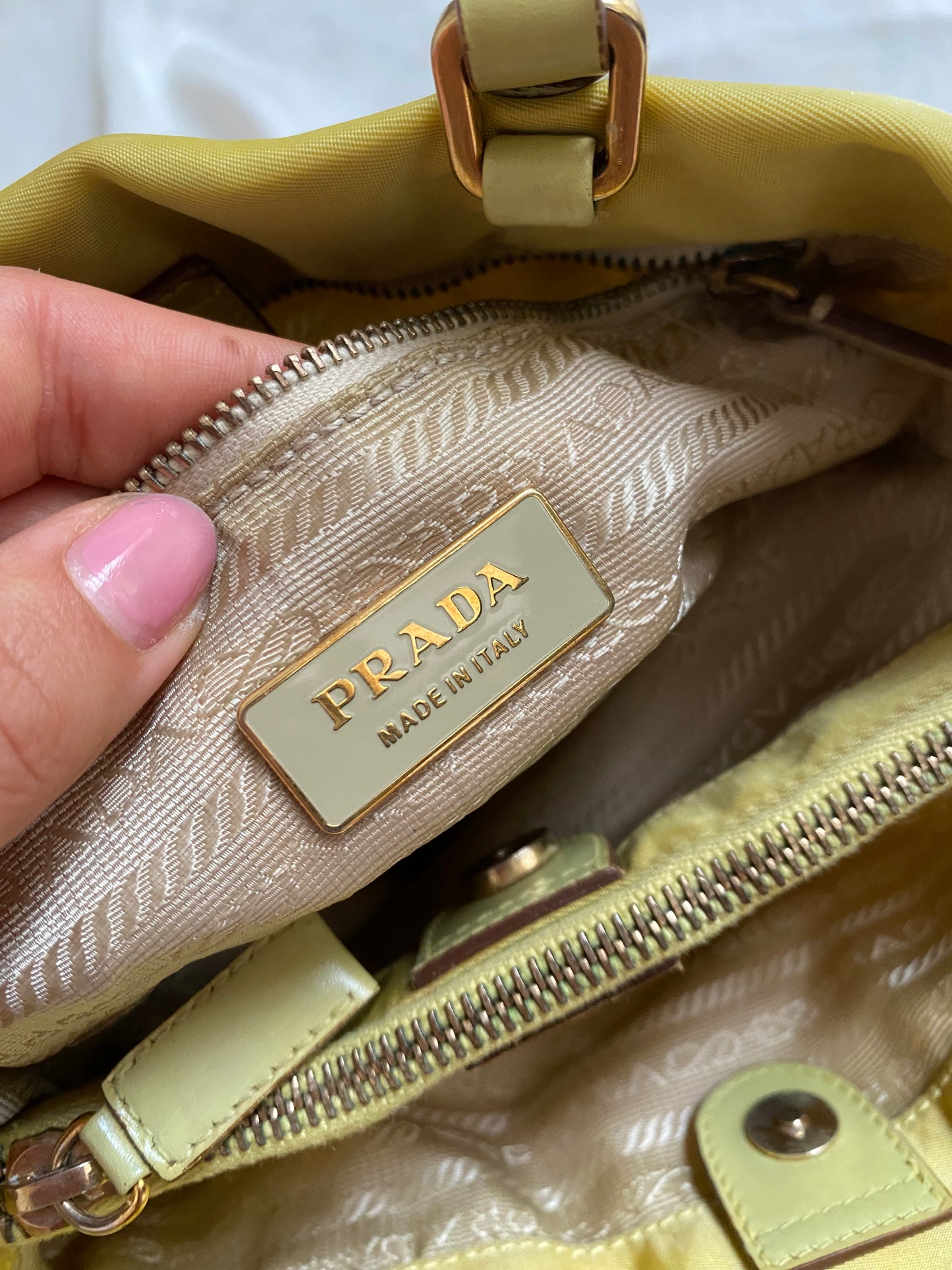 Prada lime yellow nylon tote
