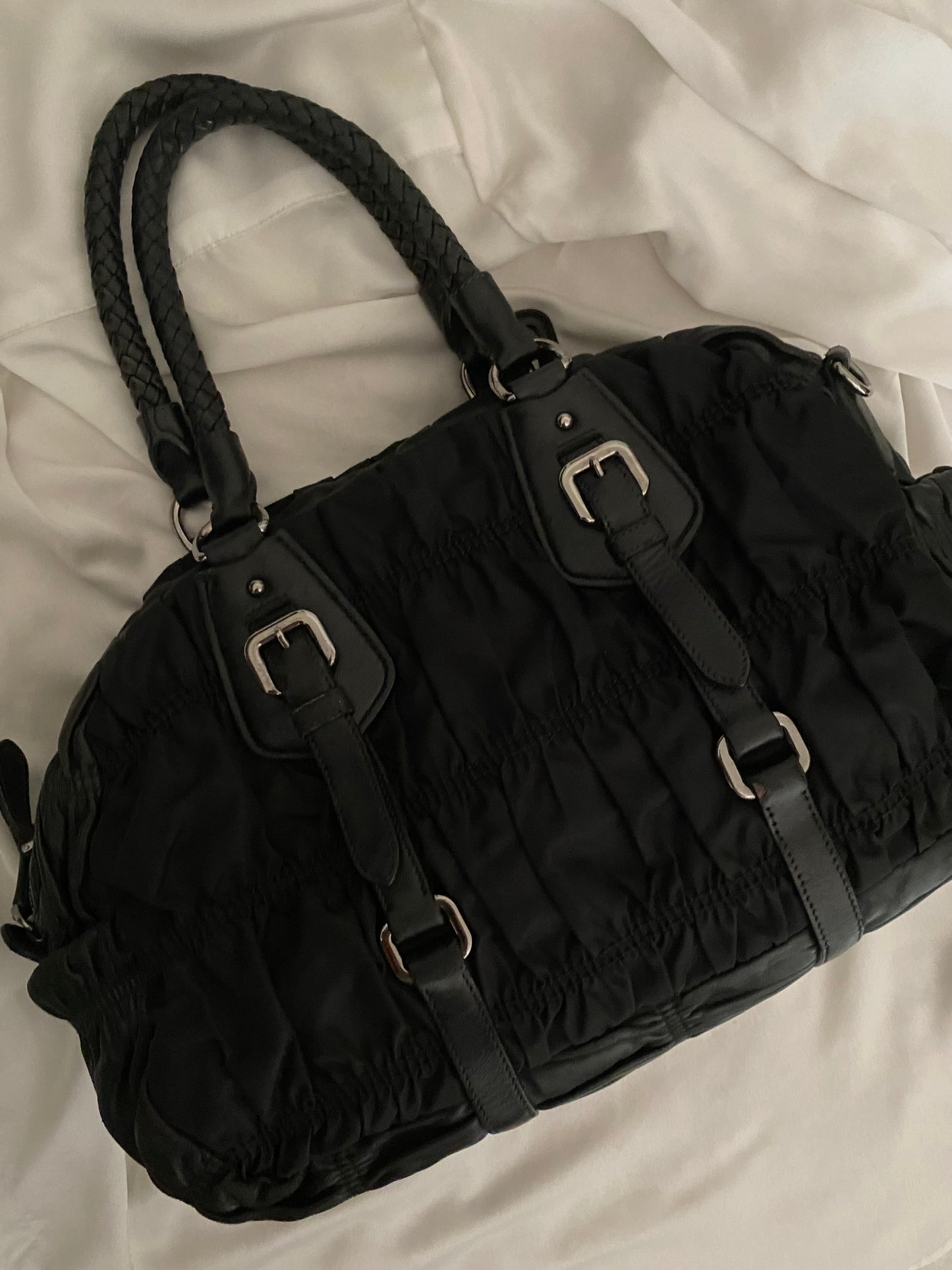 Prada pleated nylon and leather