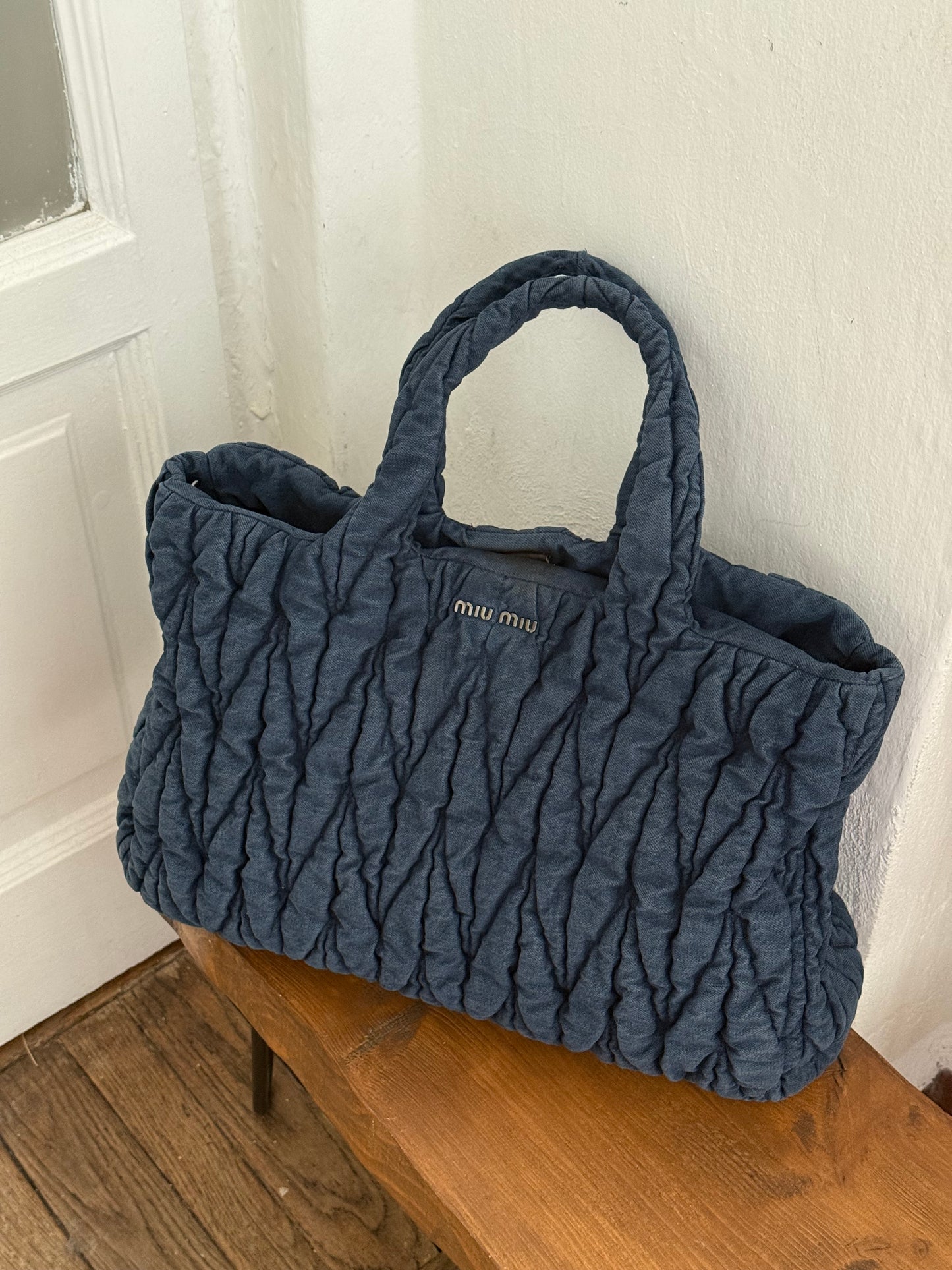 Miu Miu denim shopping tote