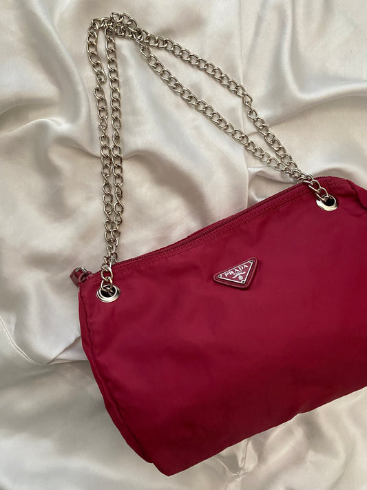 Prada Burgundy nylon clutch bag