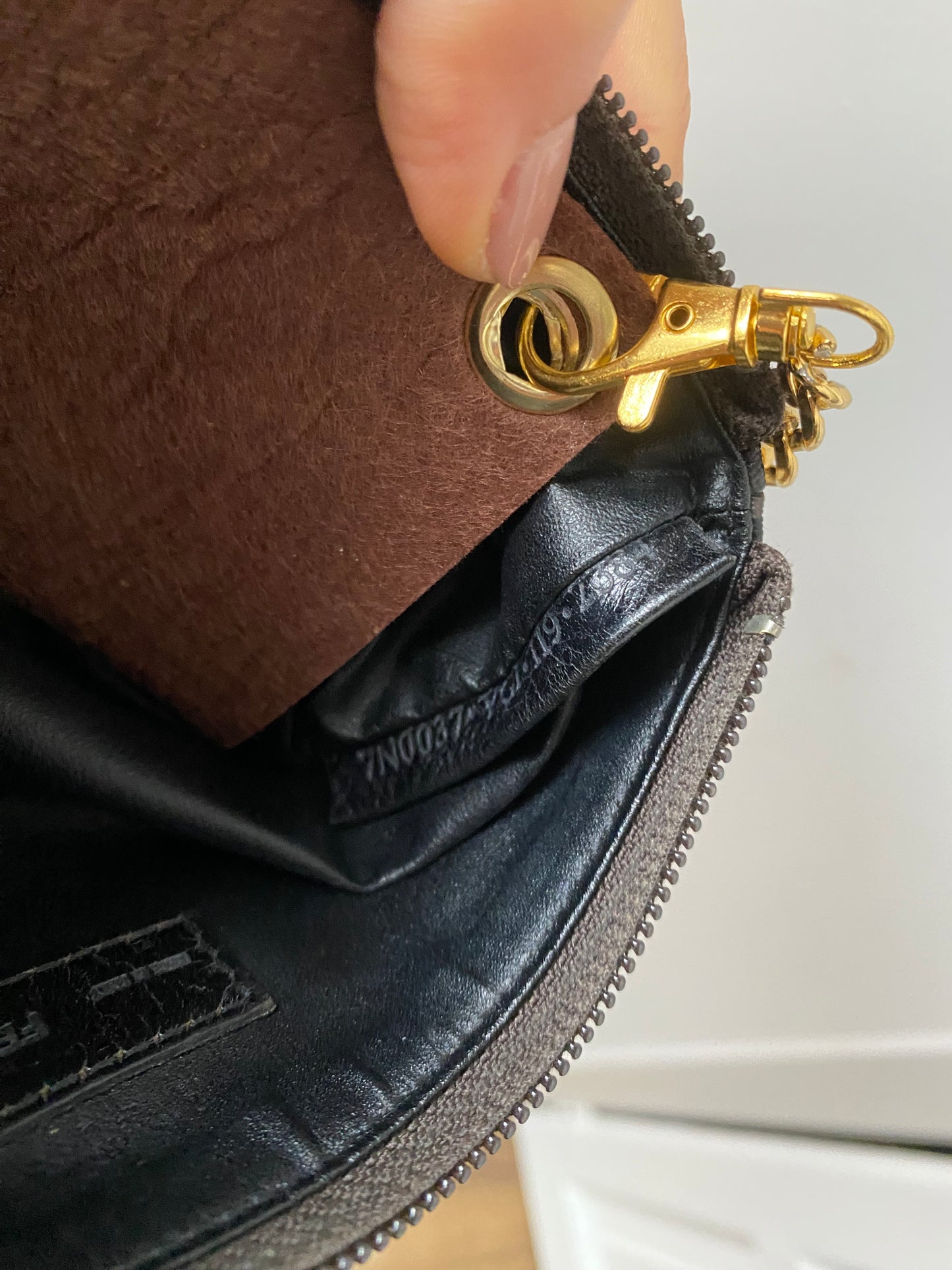 Fendi mini clutch bag zucchini monogram brown