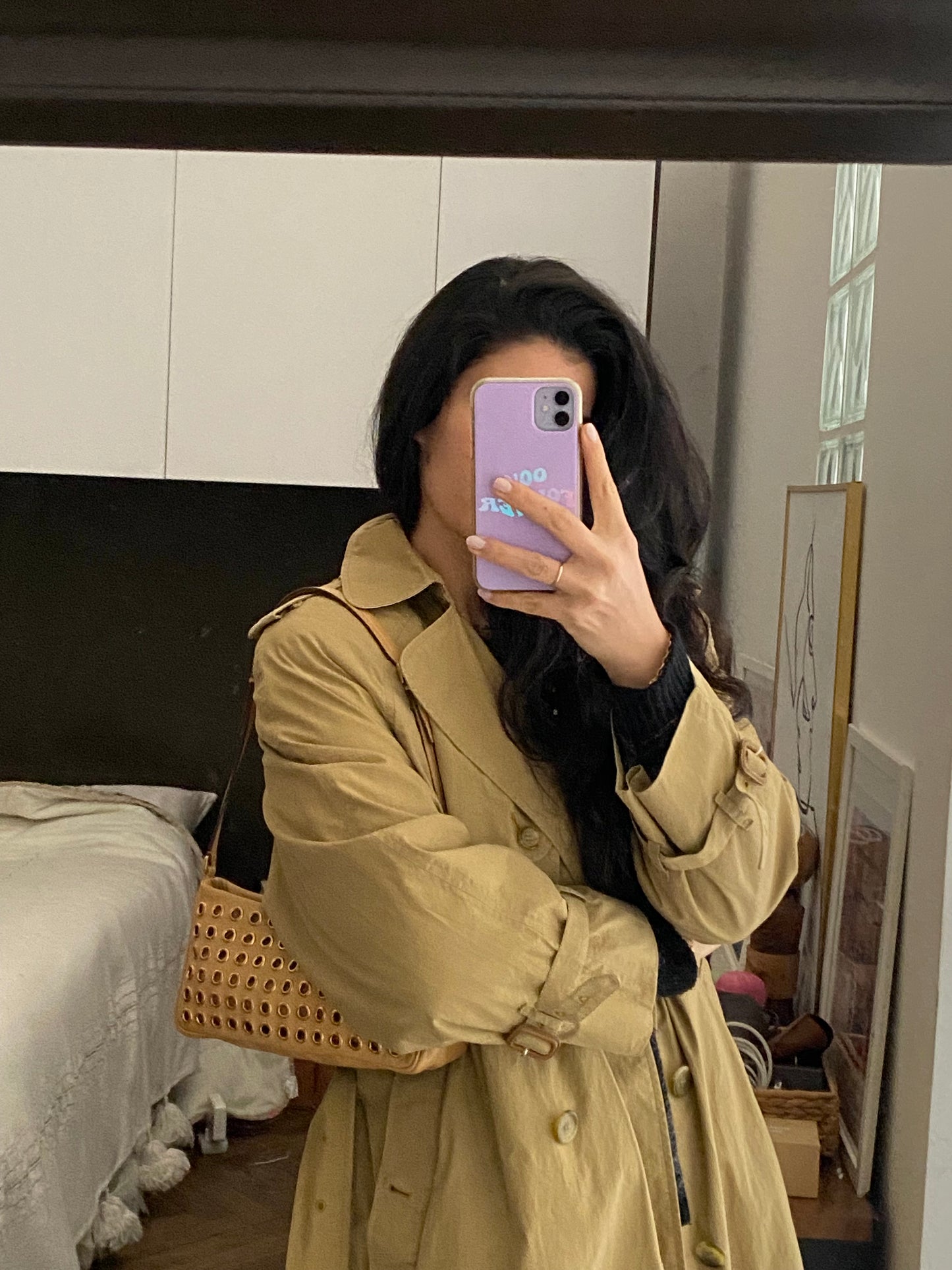 Prada camel clutch bag with studs