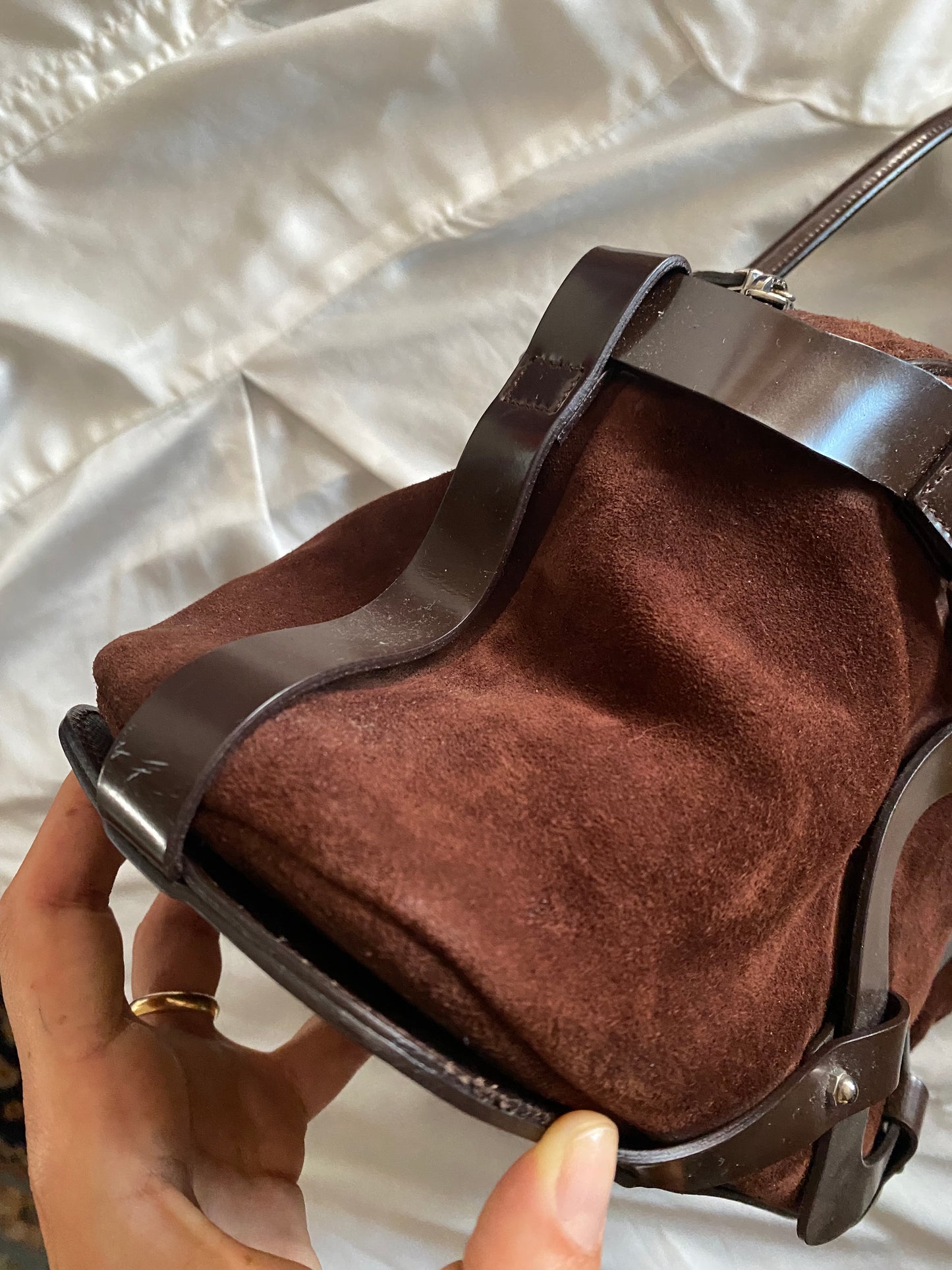 Salvatore Ferragamo chocolate suede bag