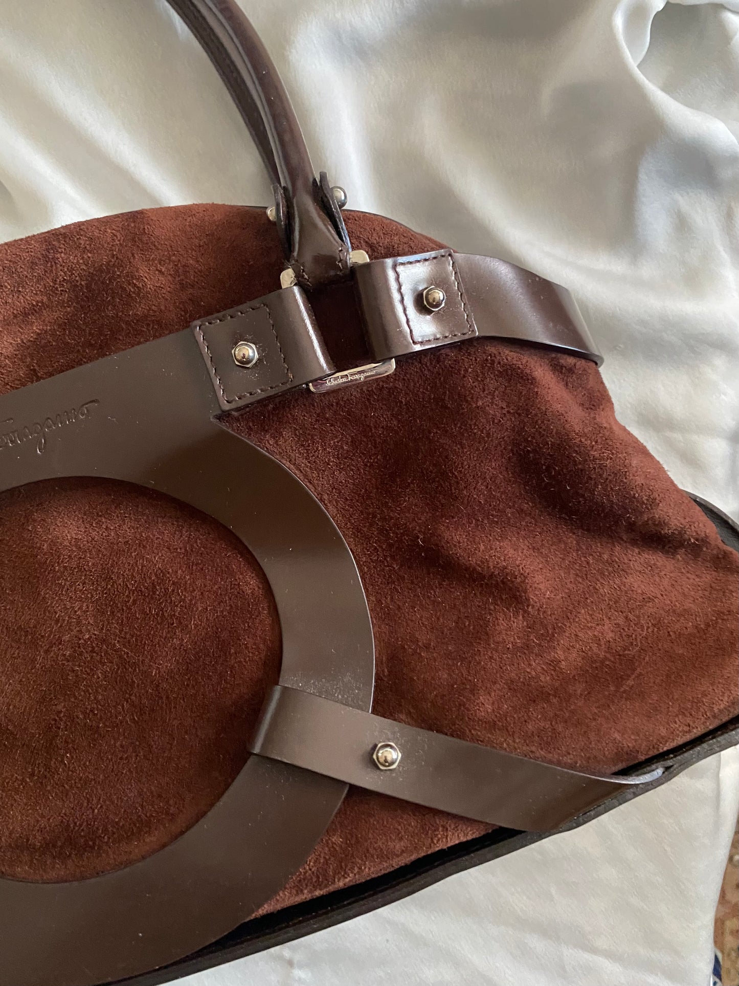 Salvatore Ferragamo chocolate suede bag