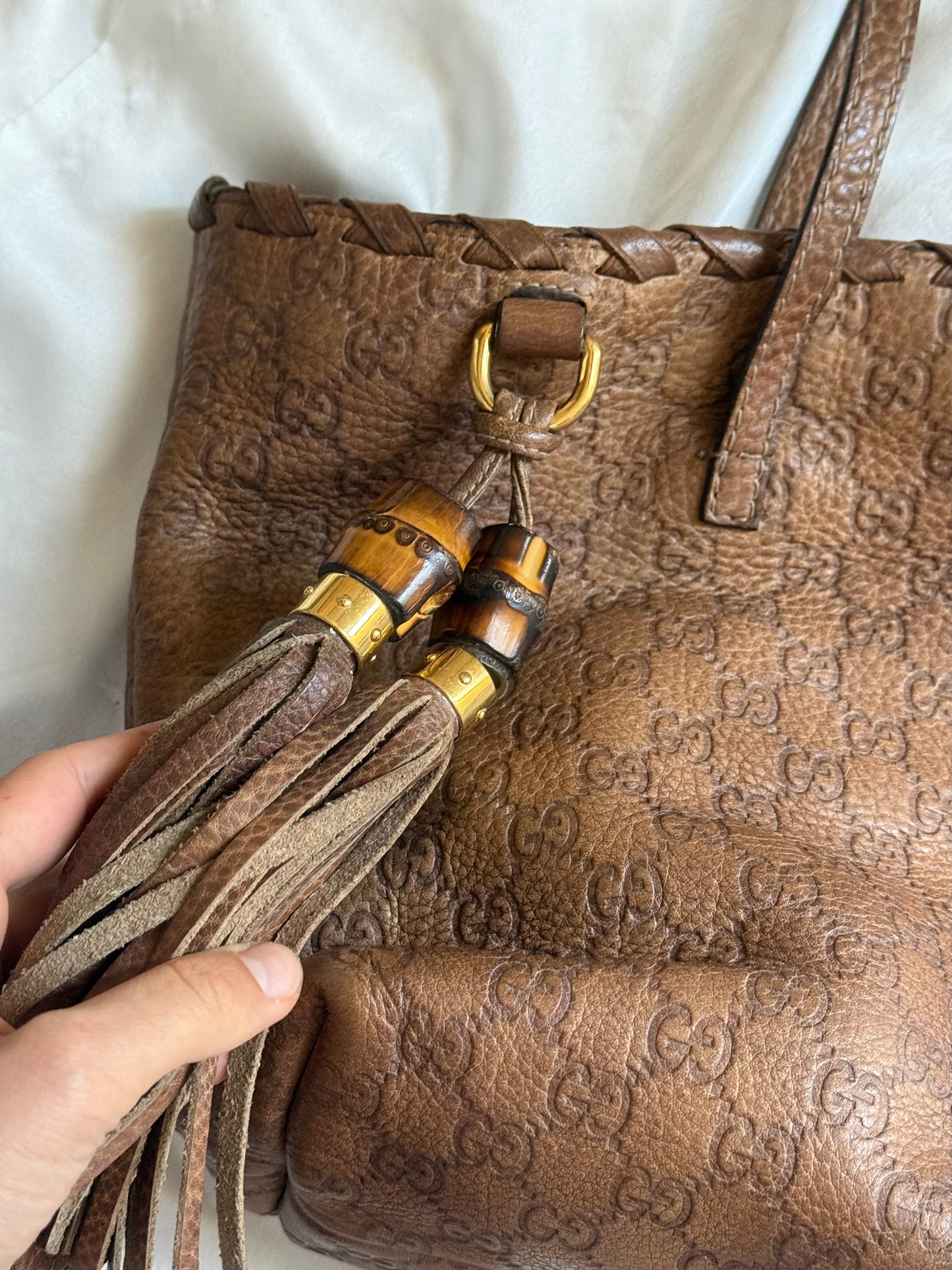 Gucci tassel tote bamboo brown