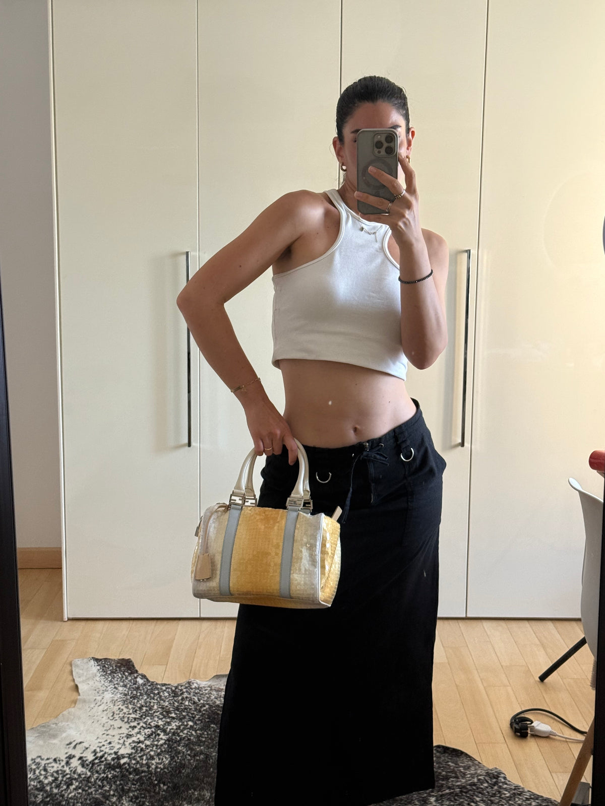 Bauletto Fendi small monogram zucchino paillette giallo