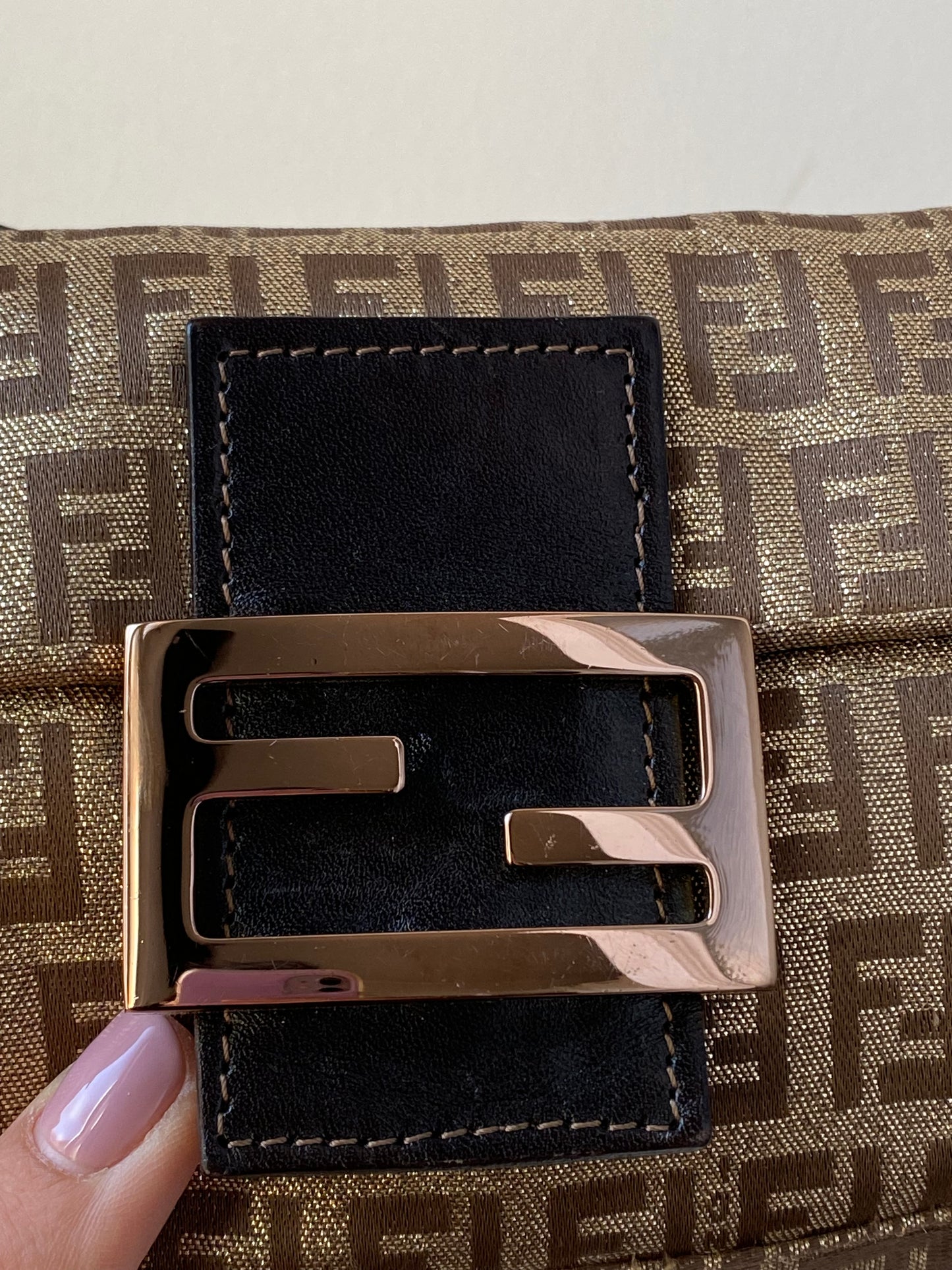 Fendi mini baguette shiny gold monogram zucchini